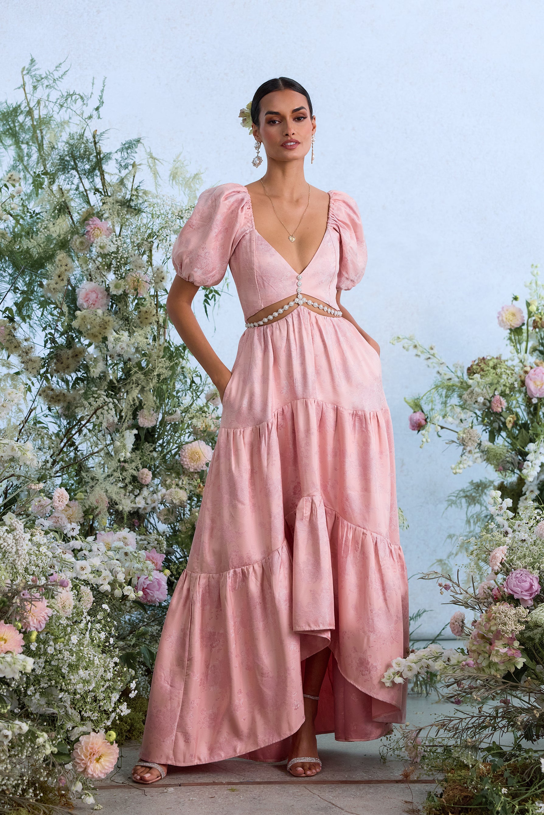 The Emma Dress in Light Pink Windsor Brocade 4 / Light Pink Windsor Brocade
