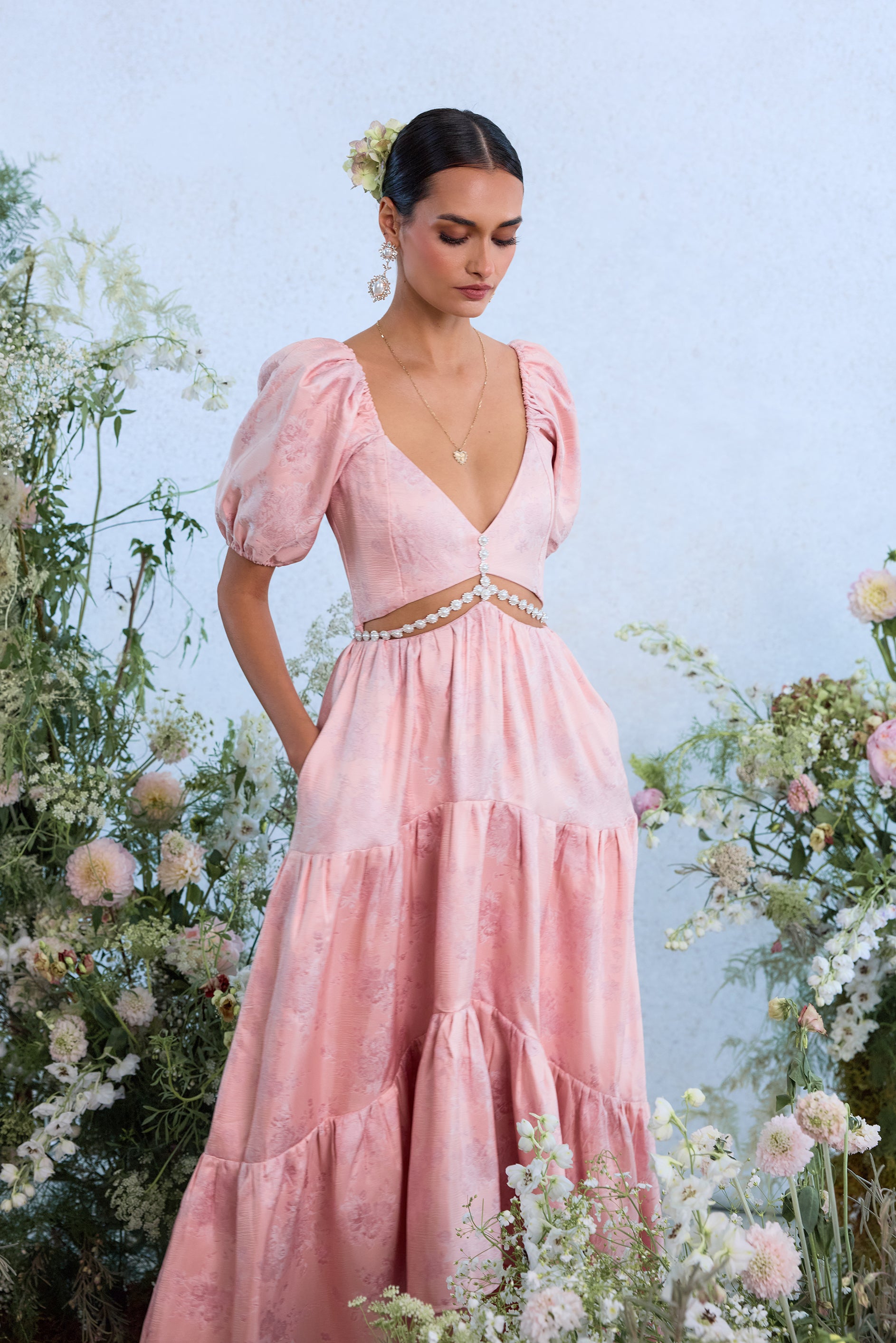The Emma Dress in Light Pink Windsor Brocade 4 / Light Pink Windsor Brocade