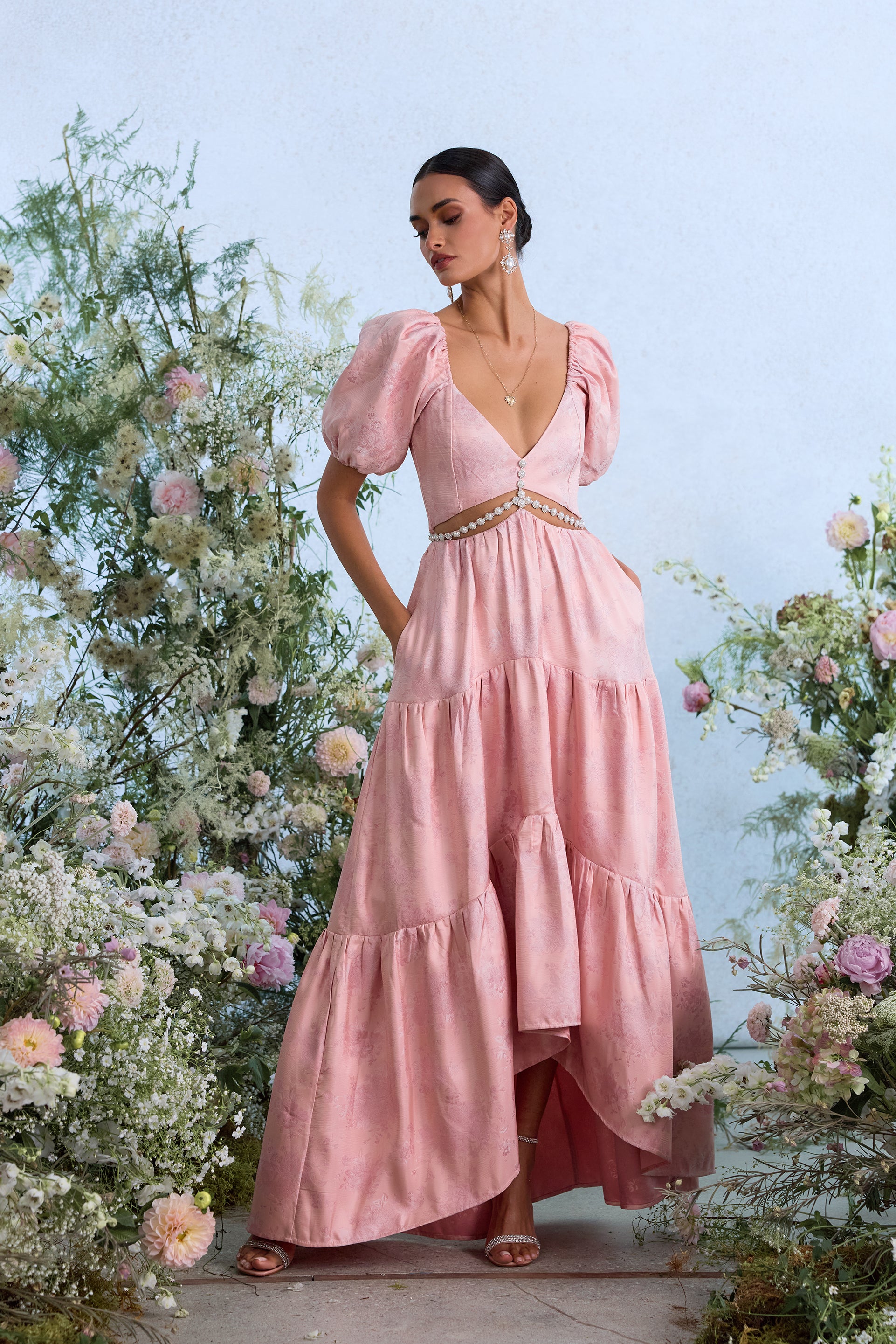 The Emma Dress in Light Pink Windsor Brocade 4 / Light Pink Windsor Brocade
