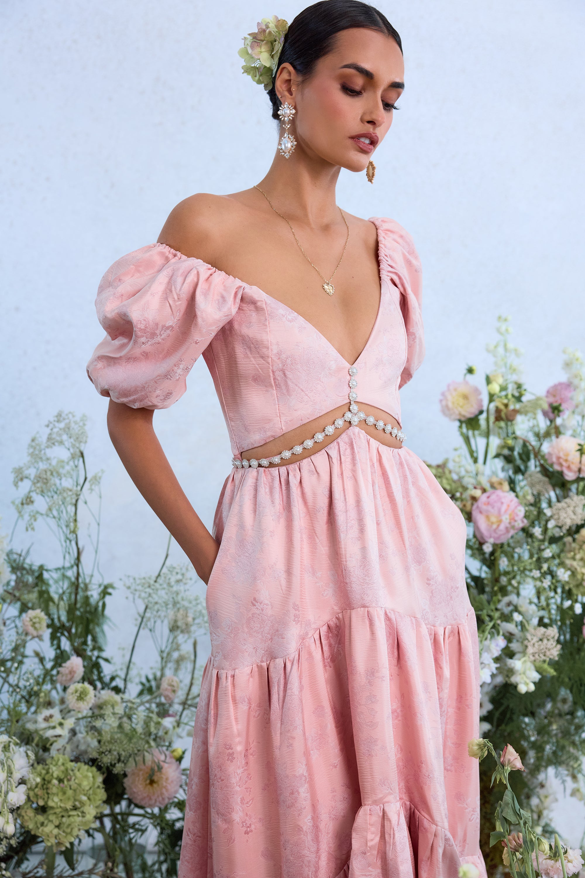 The Emma Dress in Light Pink Windsor Brocade 4 / Light Pink Windsor Brocade The Emma Dress in Light Pink Windsor Brocade 4 / Light Pink Windsor Brocade