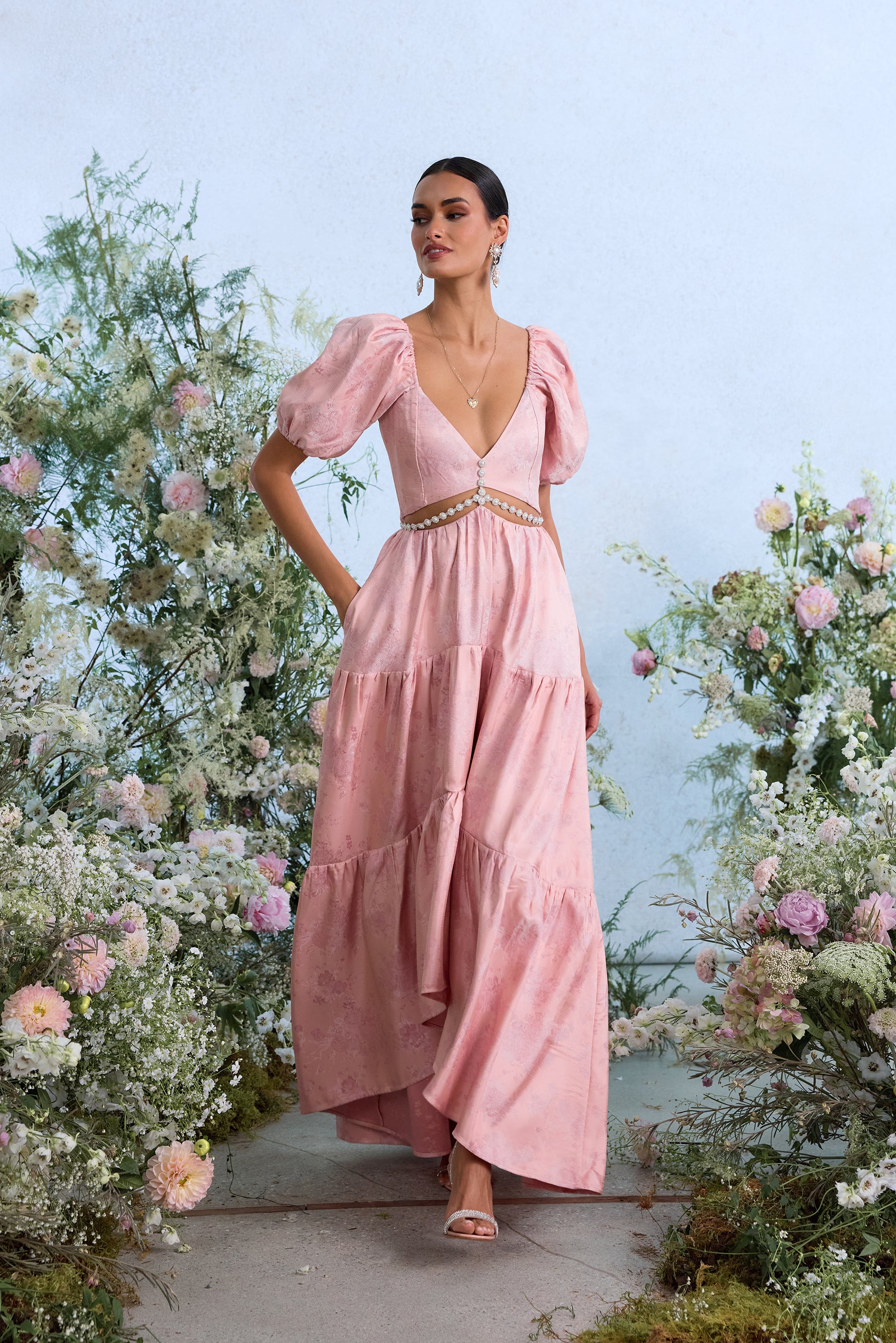 windsor engagement dresses The Emma Dress in Light Pink Windsor Brocade 4 / Light Pink Windsor Brocade