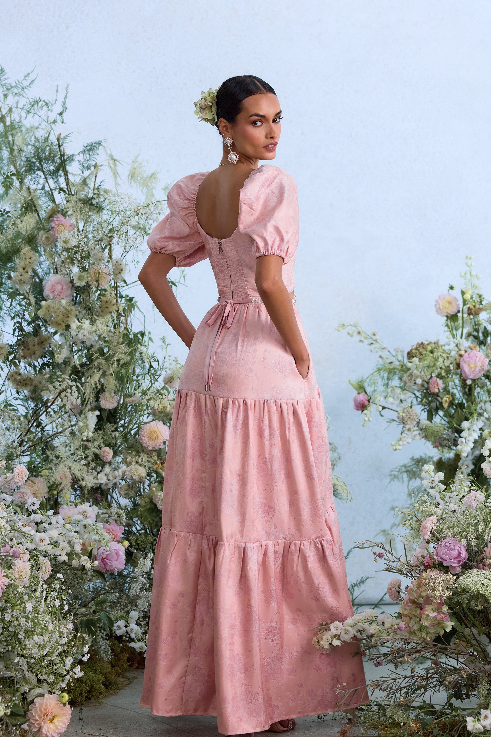 The Emma Dress in Light Pink Windsor Brocade 4 / Light Pink Windsor Brocade