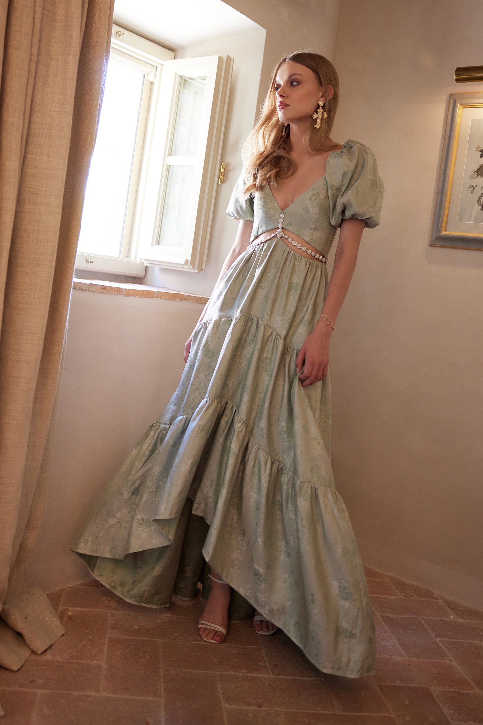 The Emma Dress in Sage Windsor Brocade 4 / Sage Windsor Brocade The Emma Dress in Sage Windsor Brocade 4 / Sage Windsor Brocade