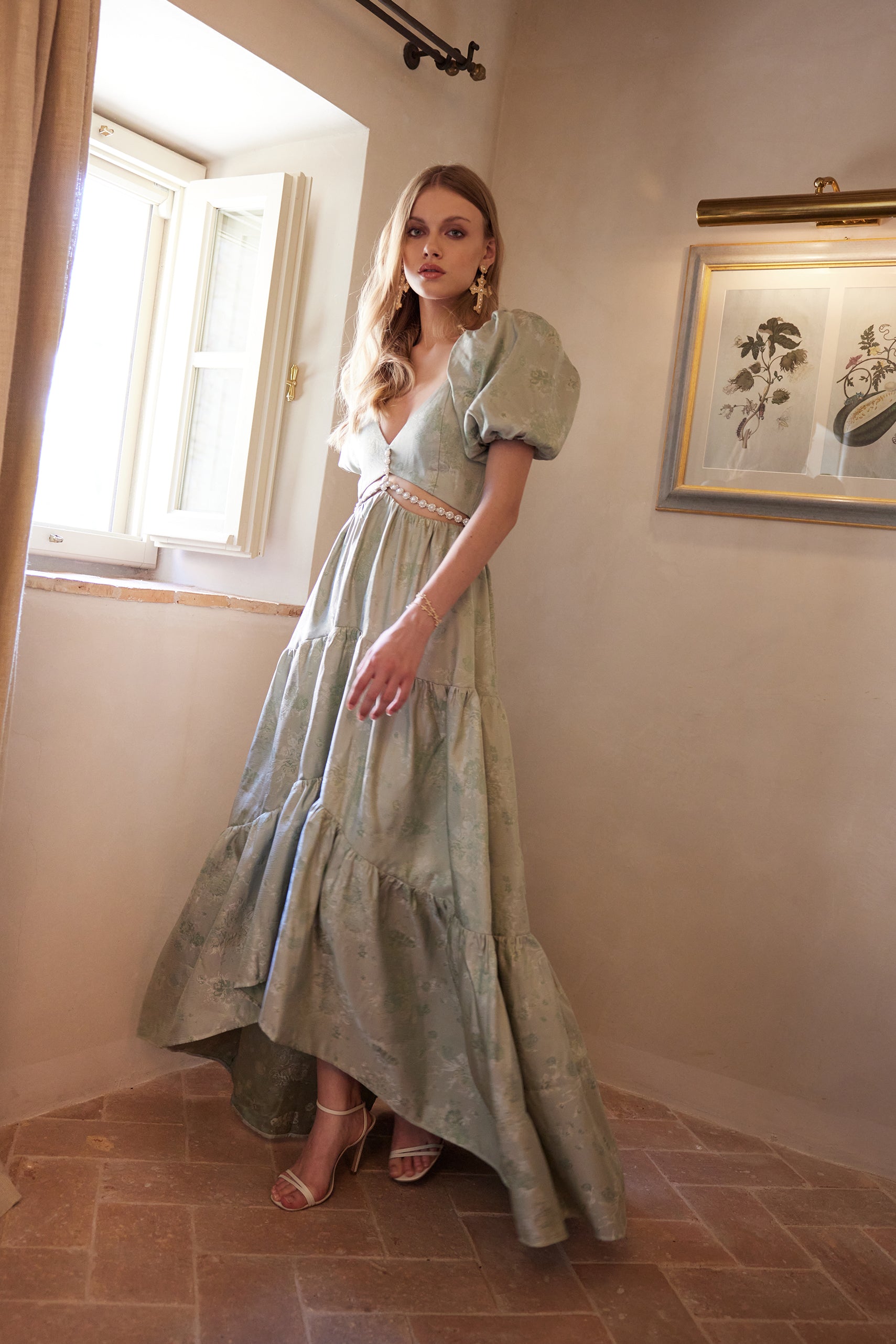 The Emma Dress in Sage Windsor Brocade 4 / Sage Windsor Brocade The Emma Dress in Sage Windsor Brocade 4 / Sage Windsor Brocade