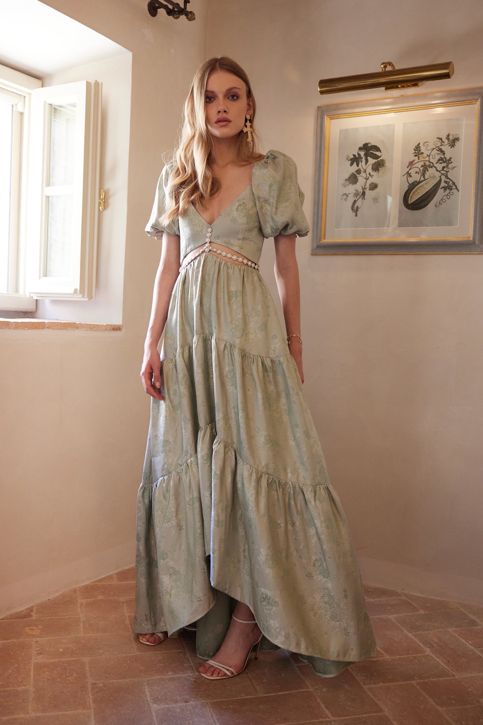 The Emma Dress in Sage Windsor Brocade 4 / Sage Windsor Brocade The Emma Dress in Sage Windsor Brocade 4 / Sage Windsor Brocade