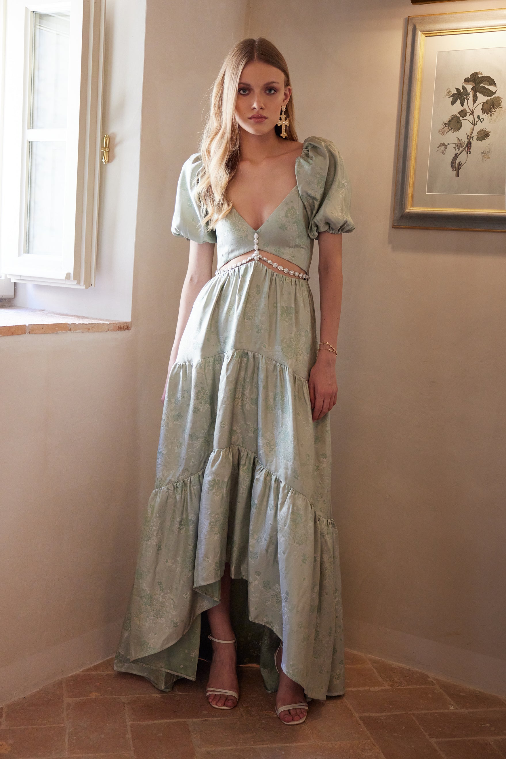 The Emma Dress in Sage Windsor Brocade 4 / Sage Windsor Brocade