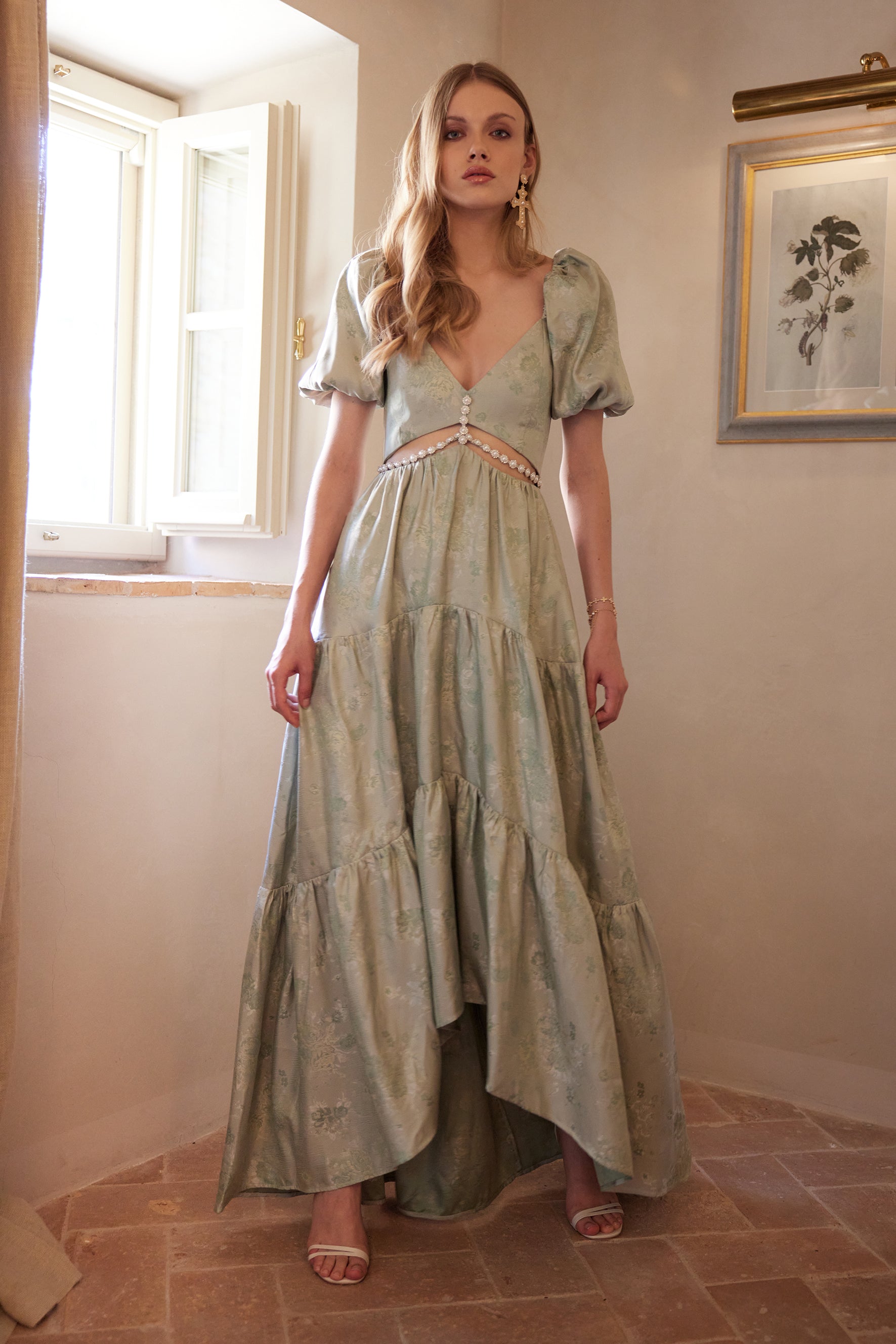 The Emma Dress in Sage Windsor Brocade 4 / Sage Windsor Brocade The Emma Dress in Sage Windsor Brocade 4 / Sage Windsor Brocade