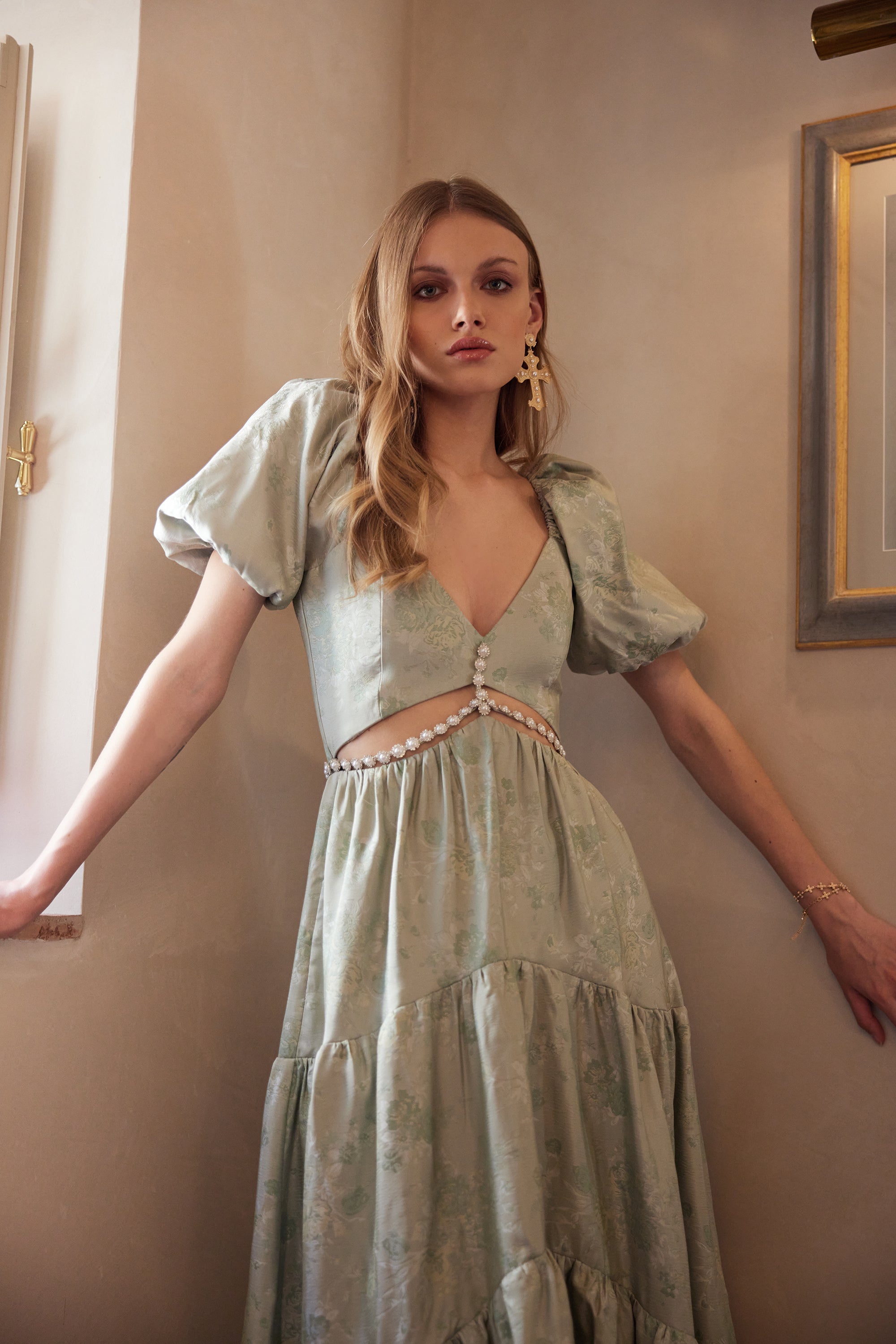 The Emma Dress in Sage Windsor Brocade 4 / Sage Windsor Brocade The Emma Dress in Sage Windsor Brocade 4 / Sage Windsor Brocade