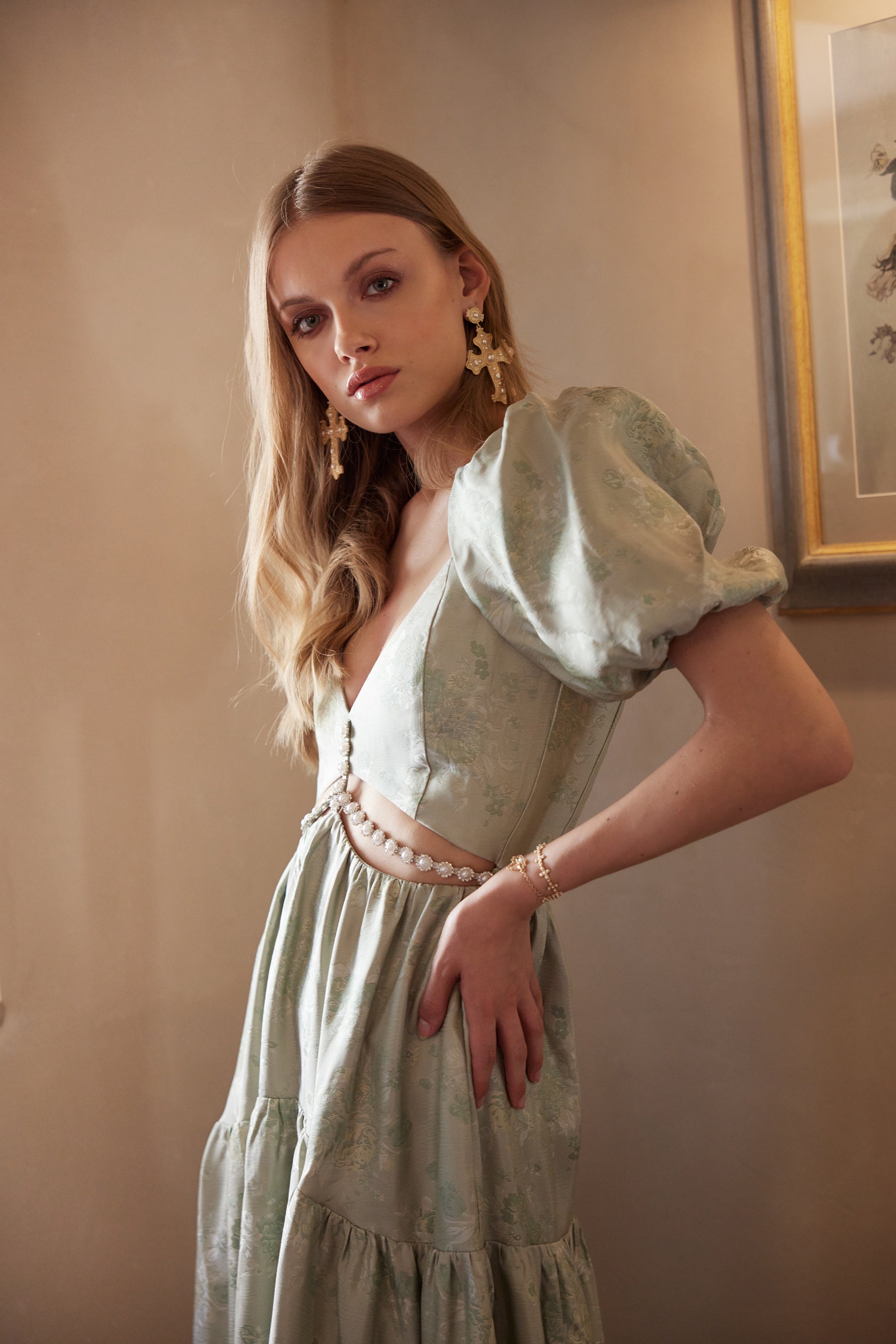 The Emma Dress in Sage Windsor Brocade 4 / Sage Windsor Brocade The Emma Dress in Sage Windsor Brocade 4 / Sage Windsor Brocade