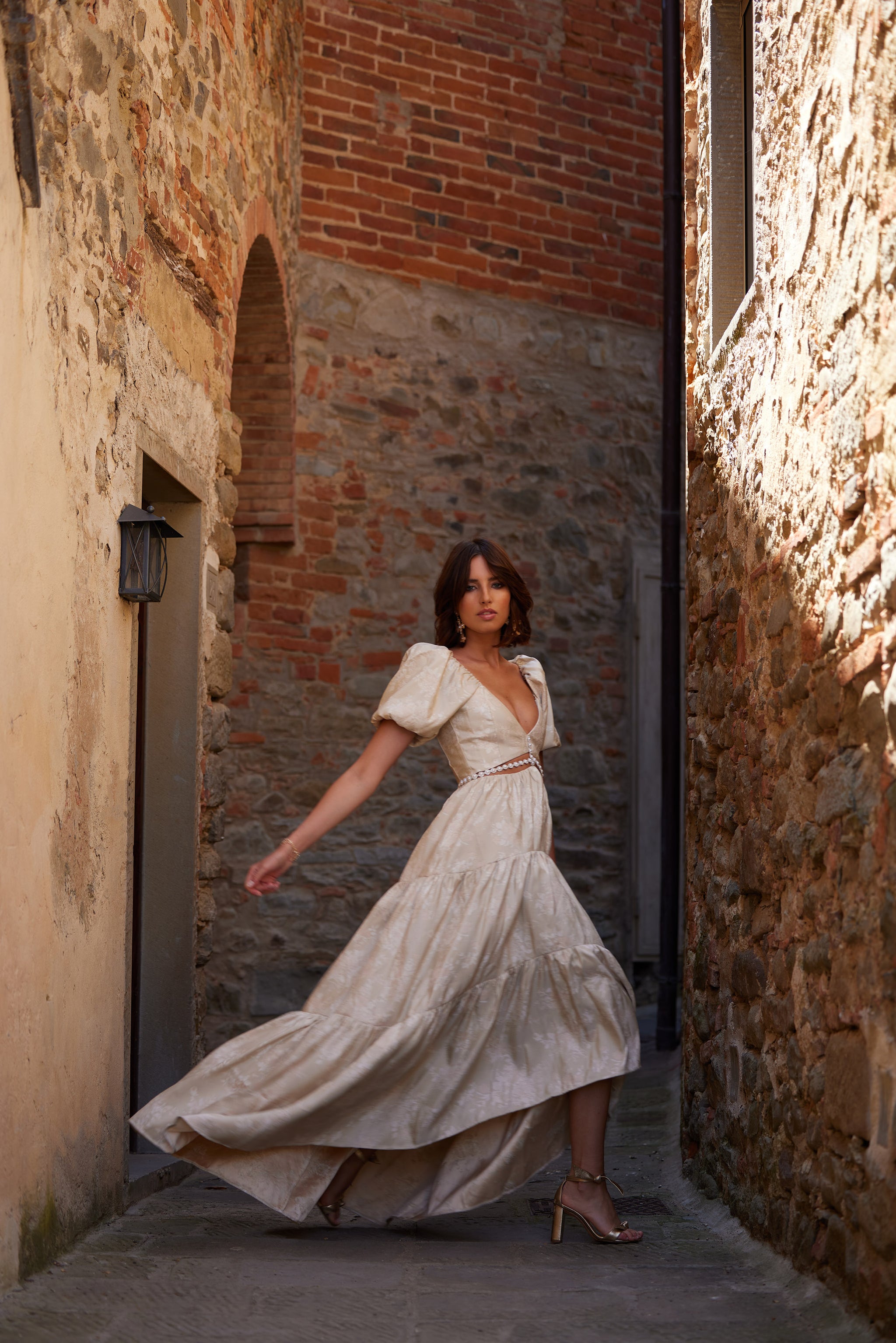v. chapman emma v-neck a-line brocade cutout maxi dress The Emma Dress in Sage Windsor Brocade 4 / Sage Windsor Brocade