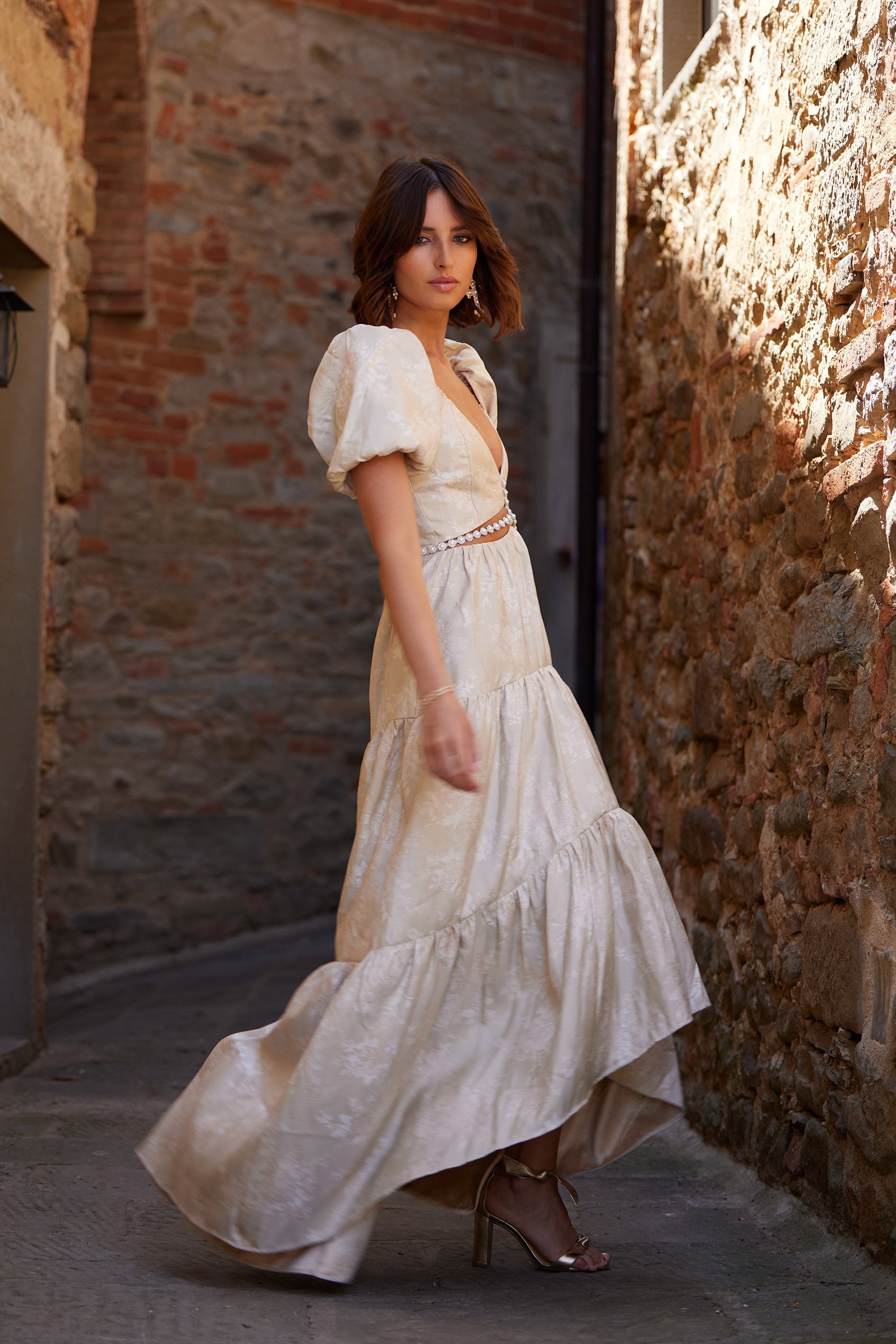 monsoon emma embroidered dress The Emma Dress in Taupe Windsor Brocade 6 / Taupe Windsor Brocade