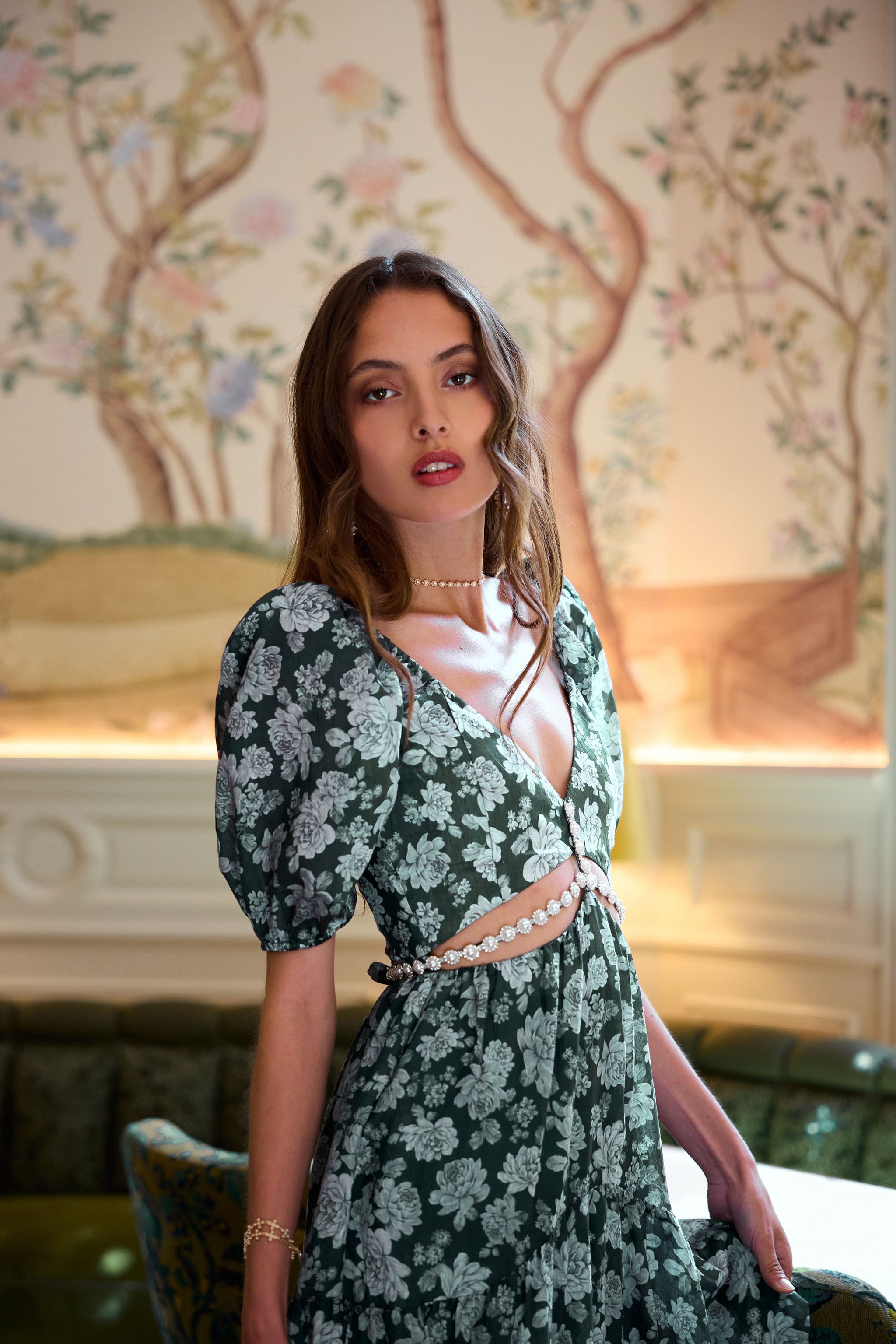 The Emma Dress in Emerald Peony Print V. Chapman The Emma Dress in Emerald Peony Print V. Chapman