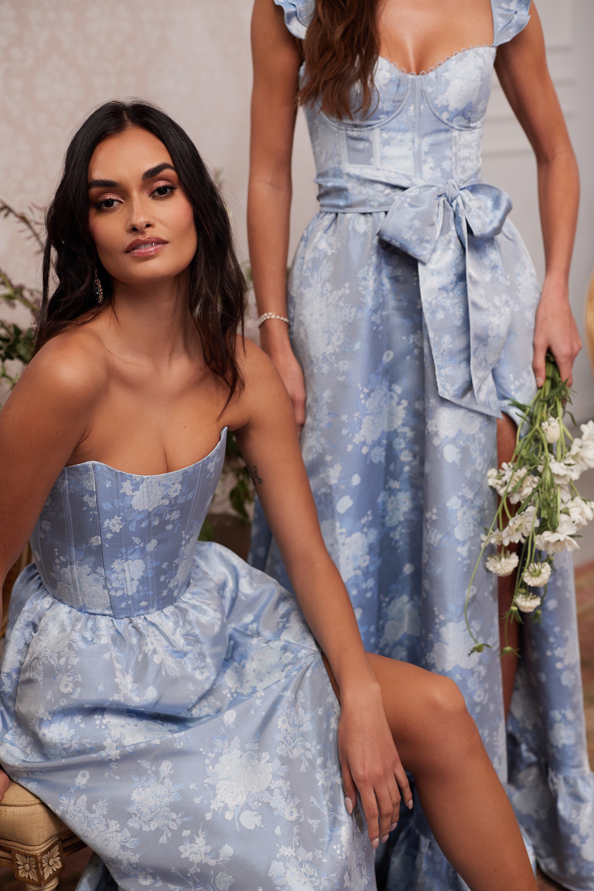 v. chapman charlotte strapless corset side-slit dress The Charlotte Dress in Denim Blue Windsor 20 / Denim Blue Windsor