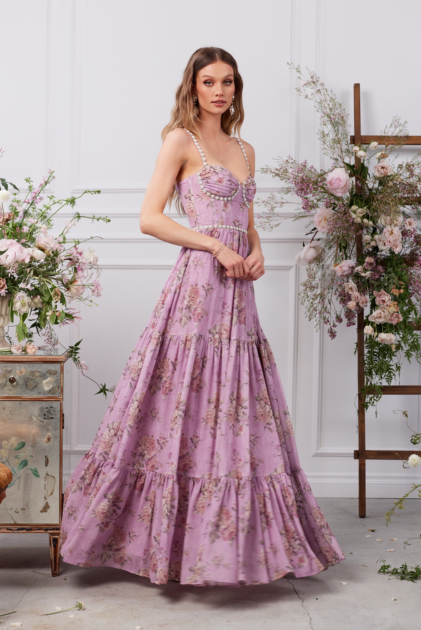 purple rose dress Onions Purple Rose Flower Maxi Dress / XL