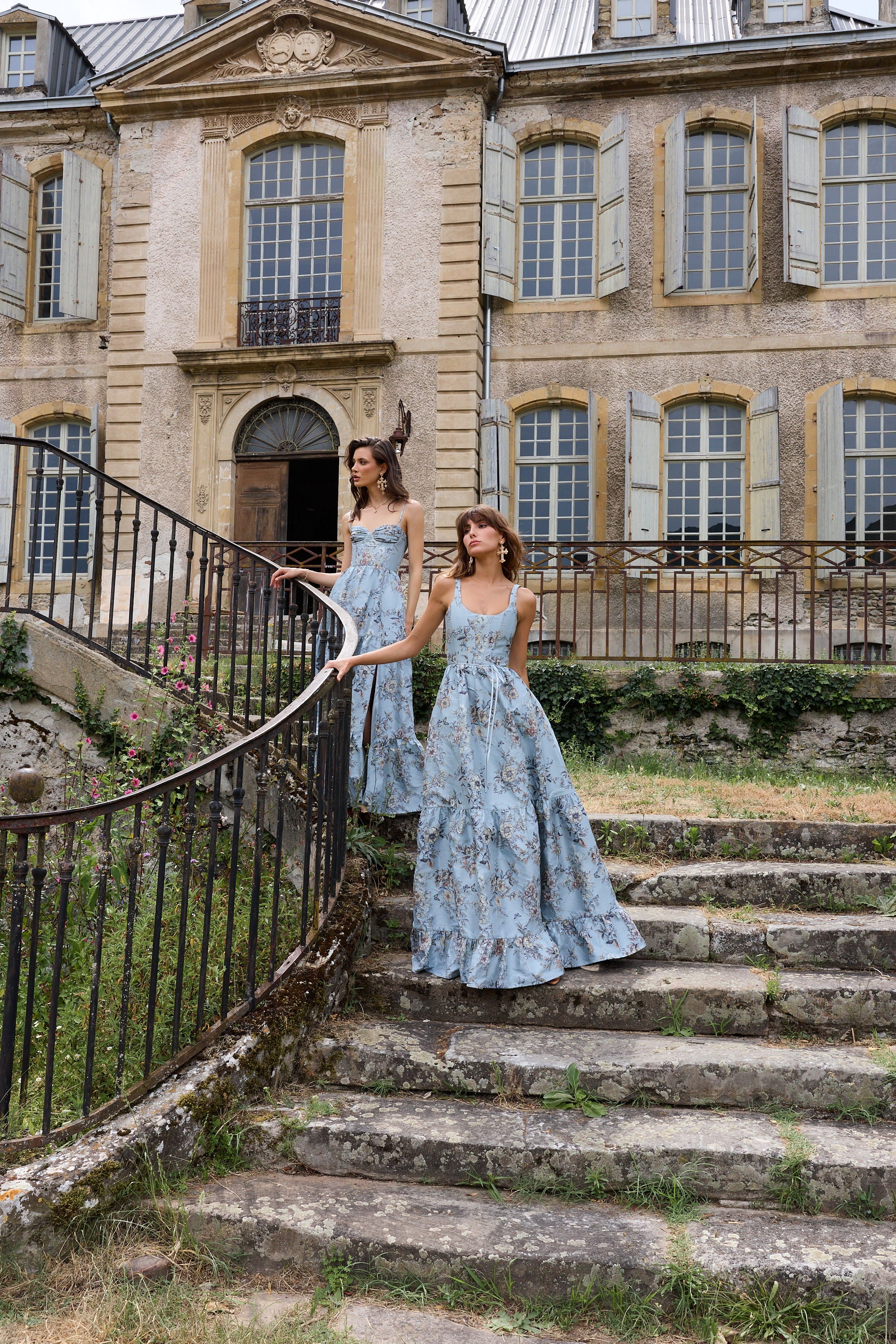 blue and gray dress The Avery Dress in Light Blue Lilibet Brocade 2 / Light Blue Lilibet Brocade