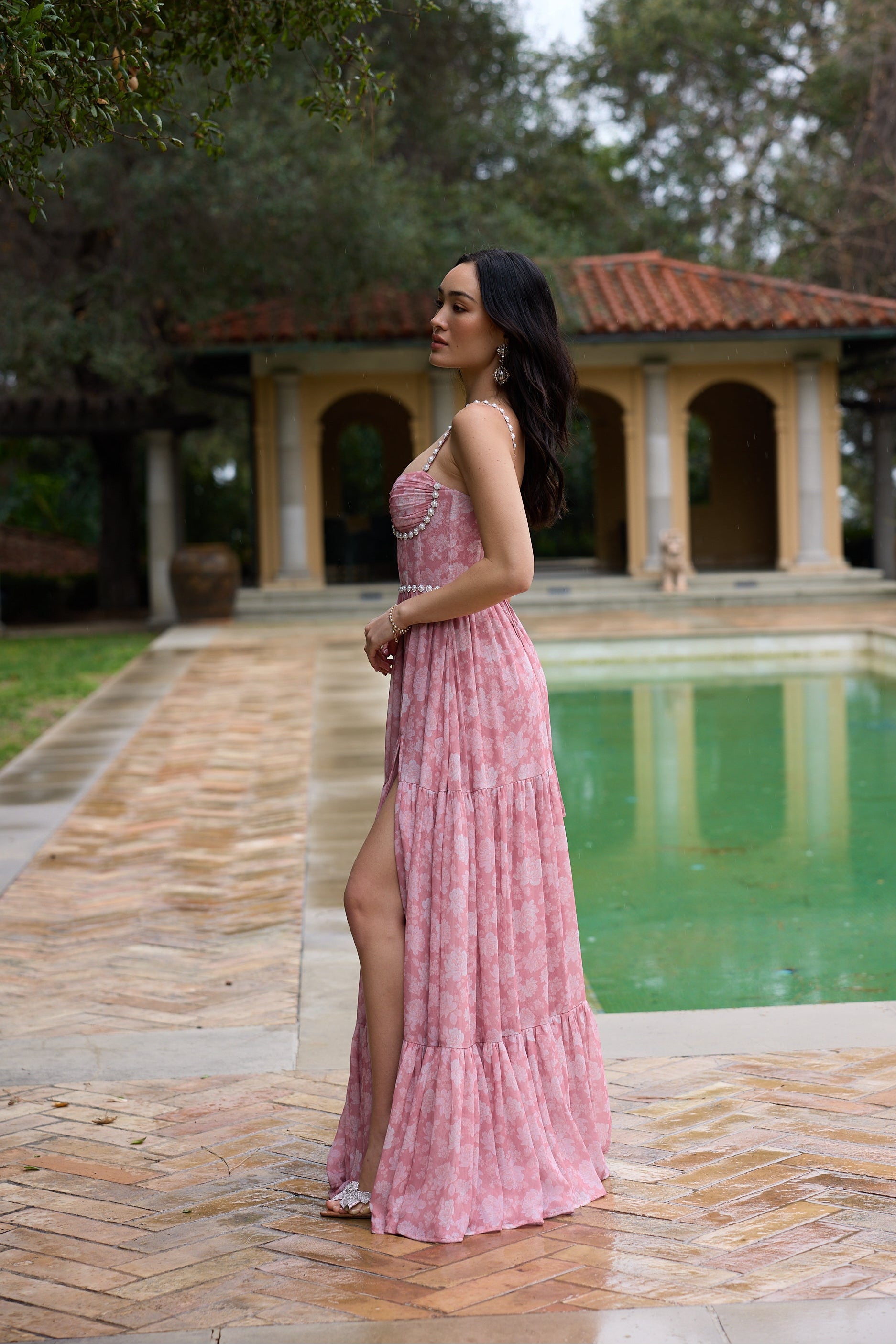 the sophie dress in pink peony print Maja Floral V-Neck Lantern Sleeve Maxi Dress| Elegant Wrap Style Pink Floral / XXL