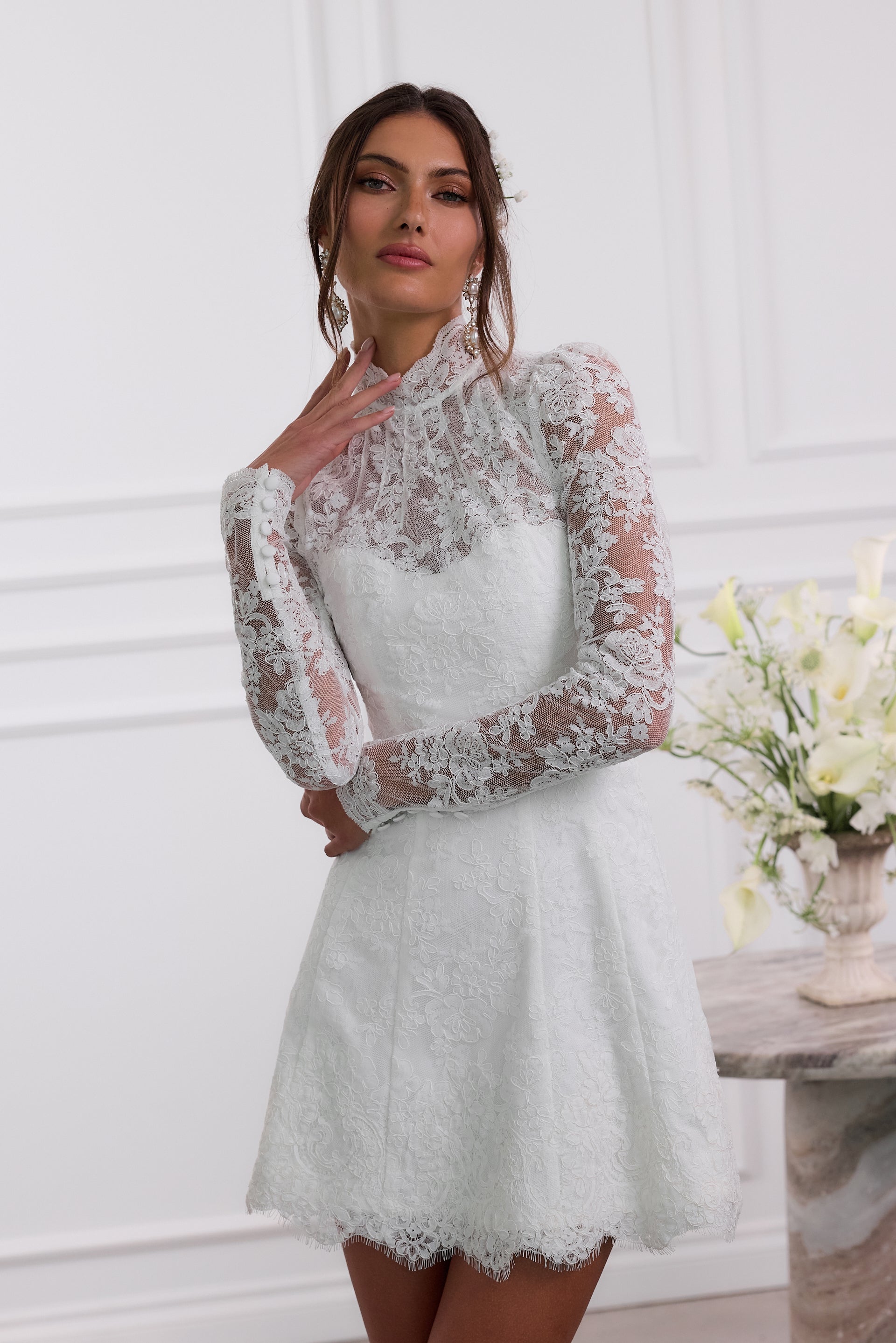 The Gwendolyn Dress in White Chantilly Lace 00 / White Chantilly Lace The Gwendolyn Dress in White Chantilly Lace 00 / White Chantilly Lace