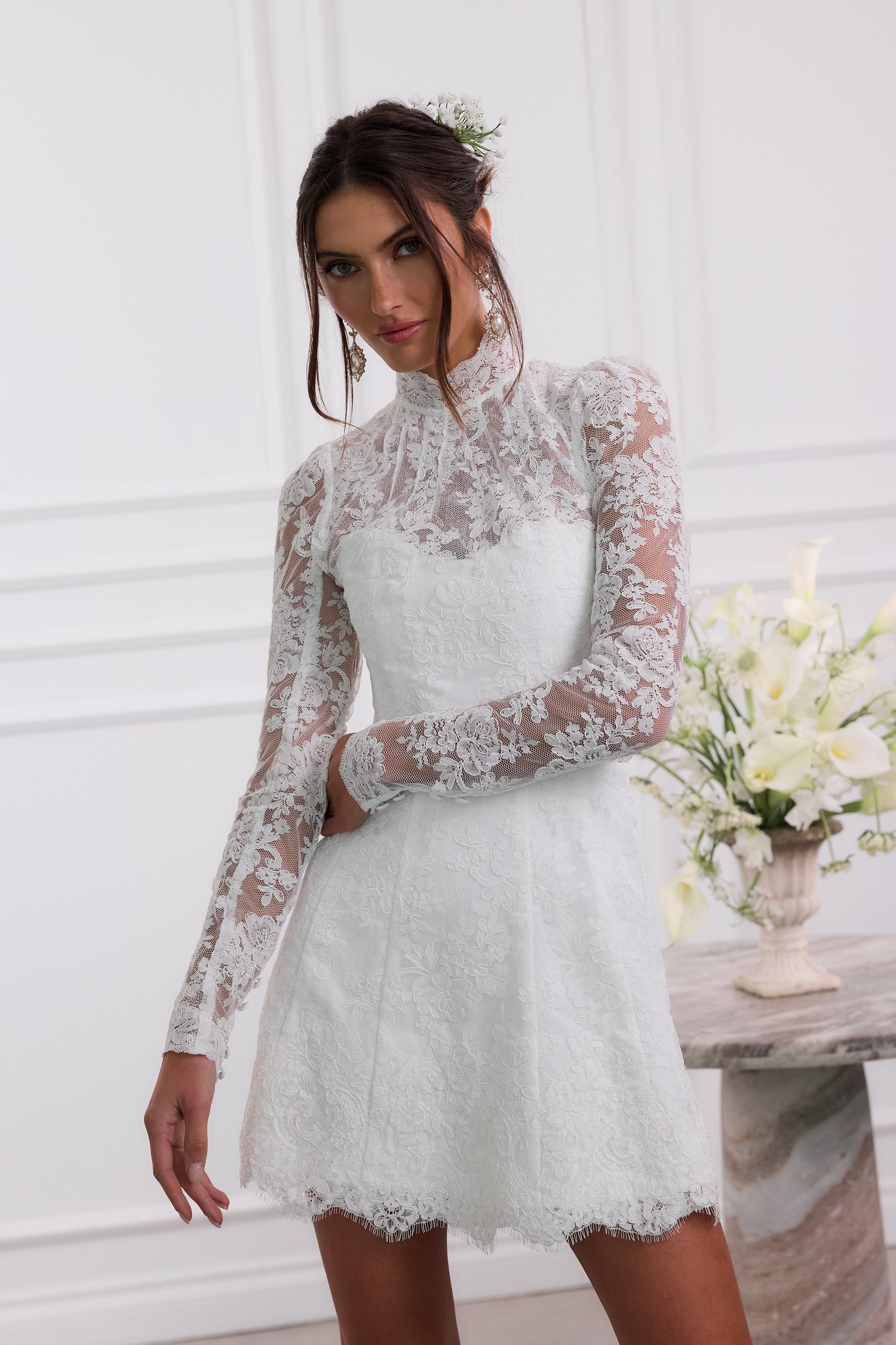 The Gwendolyn Dress in White Chantilly Lace 00 / White Chantilly Lace The Gwendolyn Dress in White Chantilly Lace 00 / White Chantilly Lace