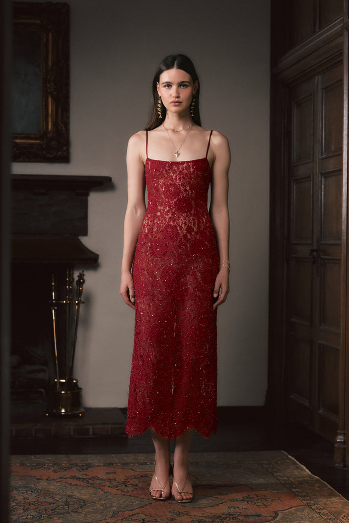red lace formal dress australia The Hallie in Dahlia Beaded – V. Chapman global-end_use-Versatile Dressy