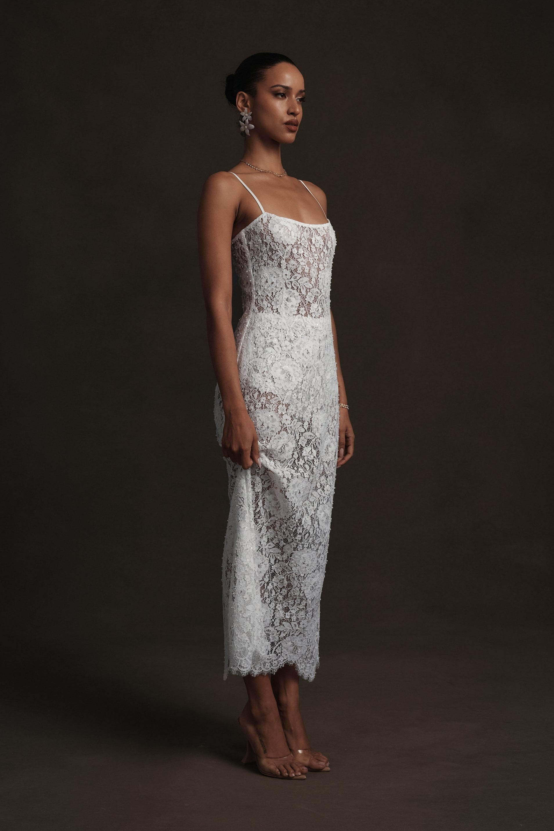 The Hallie Dress in White Beaded Lace 4 / White Beaded Lace