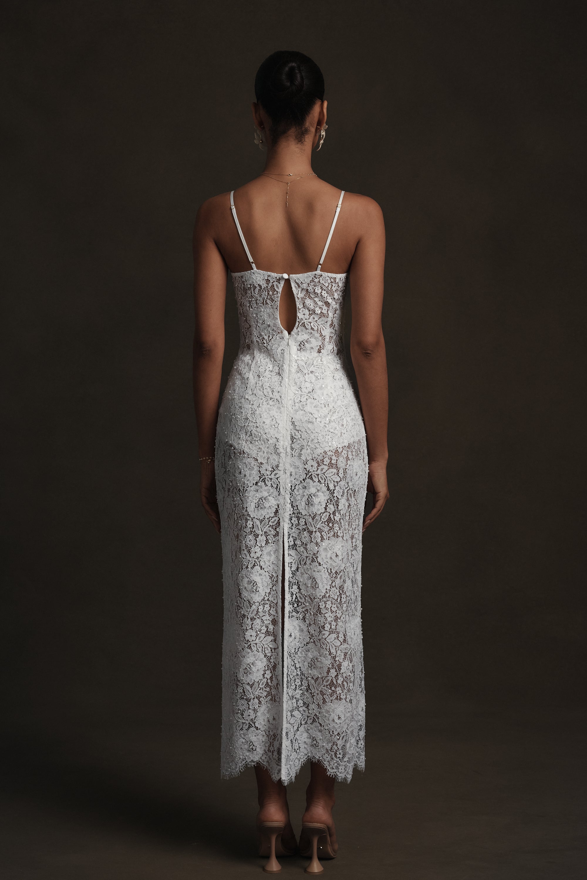 The Hallie Dress in White Beaded Lace 12 / White Beaded Lace The Hallie Dress in White Beaded Lace 12 / White Beaded Lace