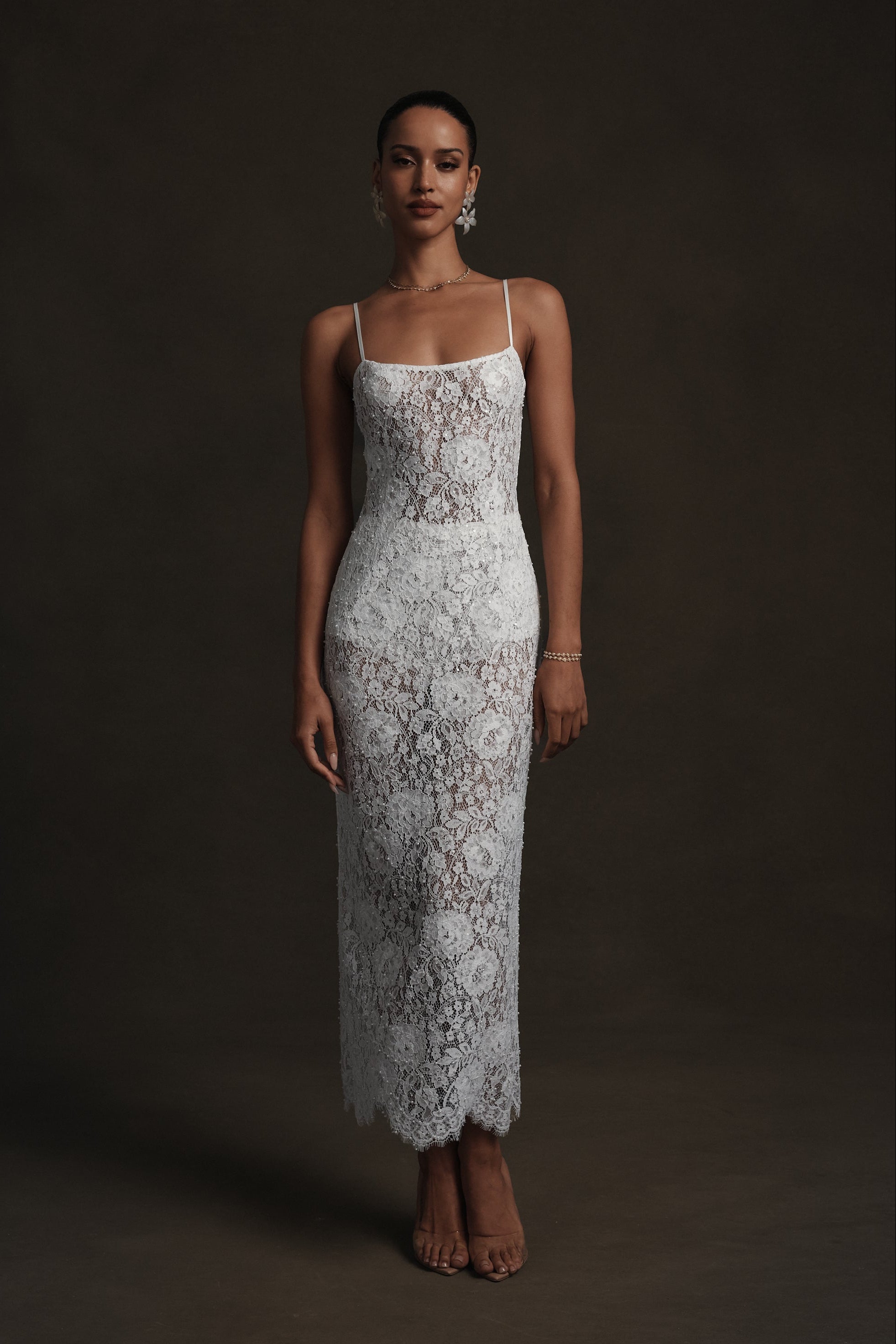 The Hallie Dress in White Beaded Lace 4 / White Beaded Lace The Hallie Dress in White Beaded Lace 4 / White Beaded Lace