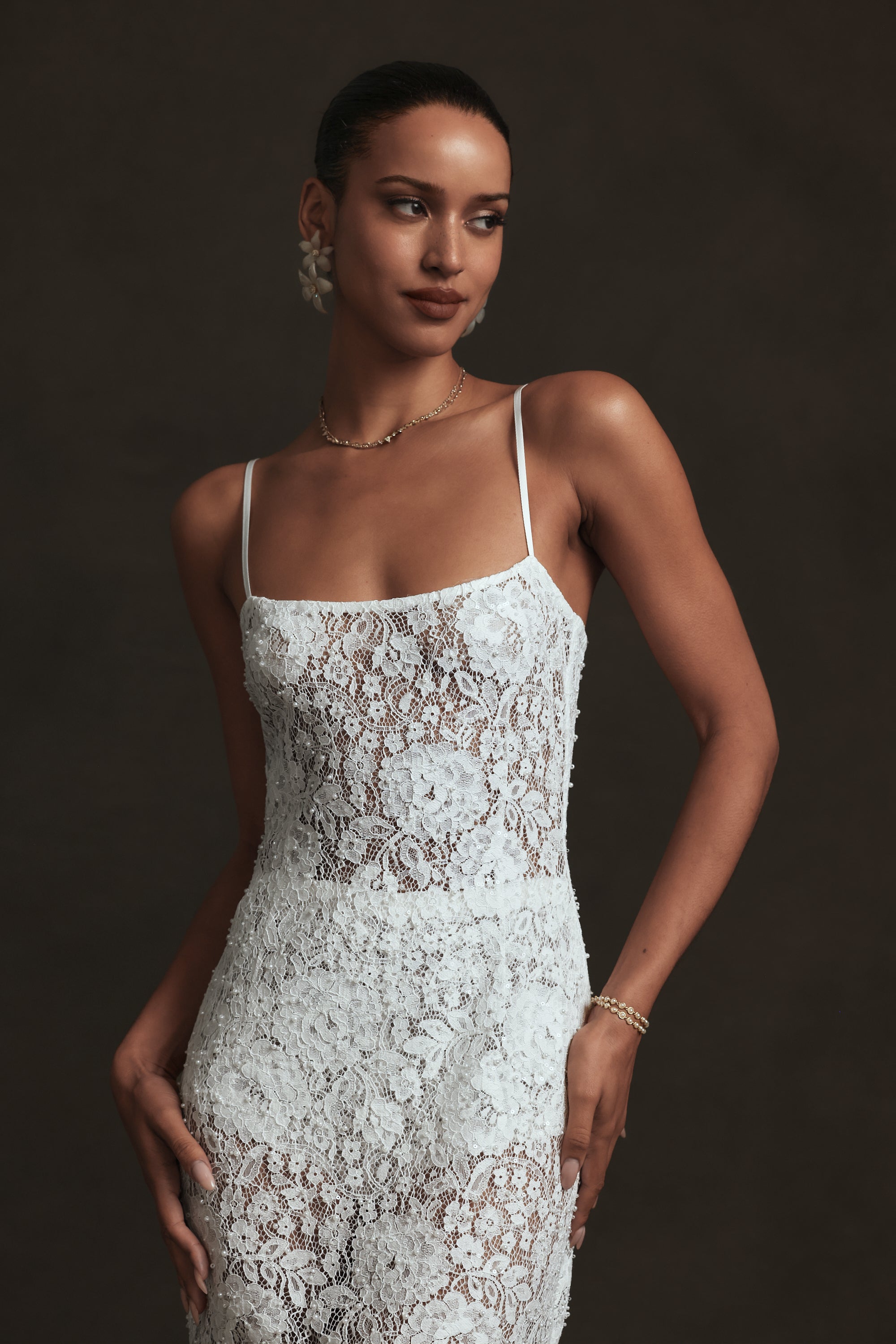 white lace dress bodycon Long Sleeve High Neck Drape Detail Mini Bodycon Dress In White Lace | EGO US