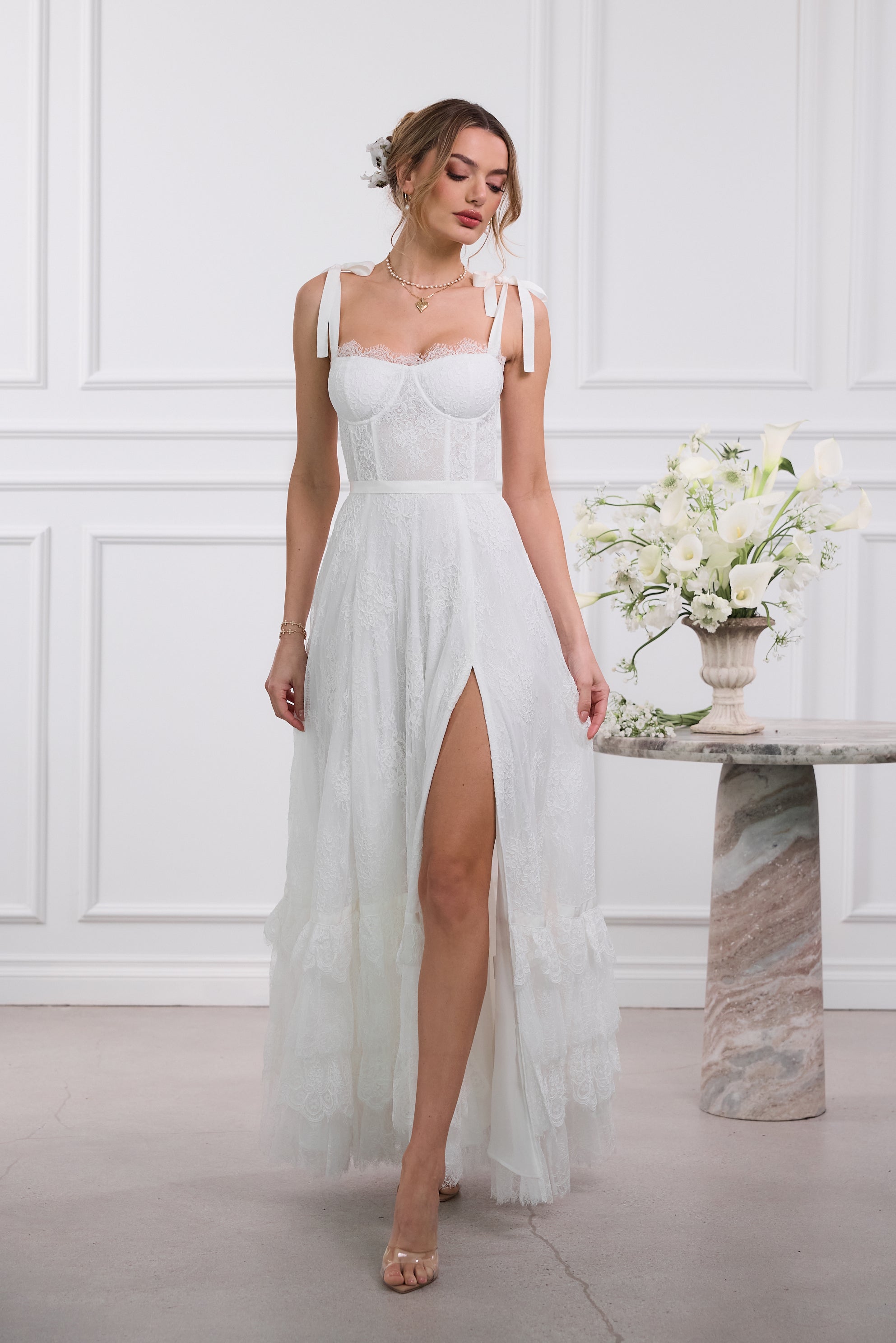 The Harmony Dress in White Chantilly Lace 0 / White Chantilly Lace The Harmony Dress in White Chantilly Lace 0 / White Chantilly Lace