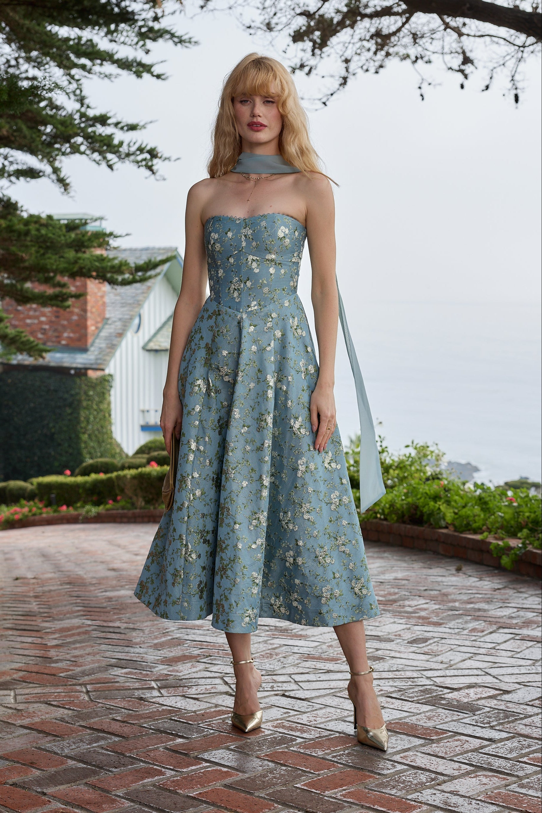 The Hazel Dress in Slate Blue Cheverny Brocade V. Chapman The Hazel Dress in Slate Blue Cheverny Brocade V. Chapman