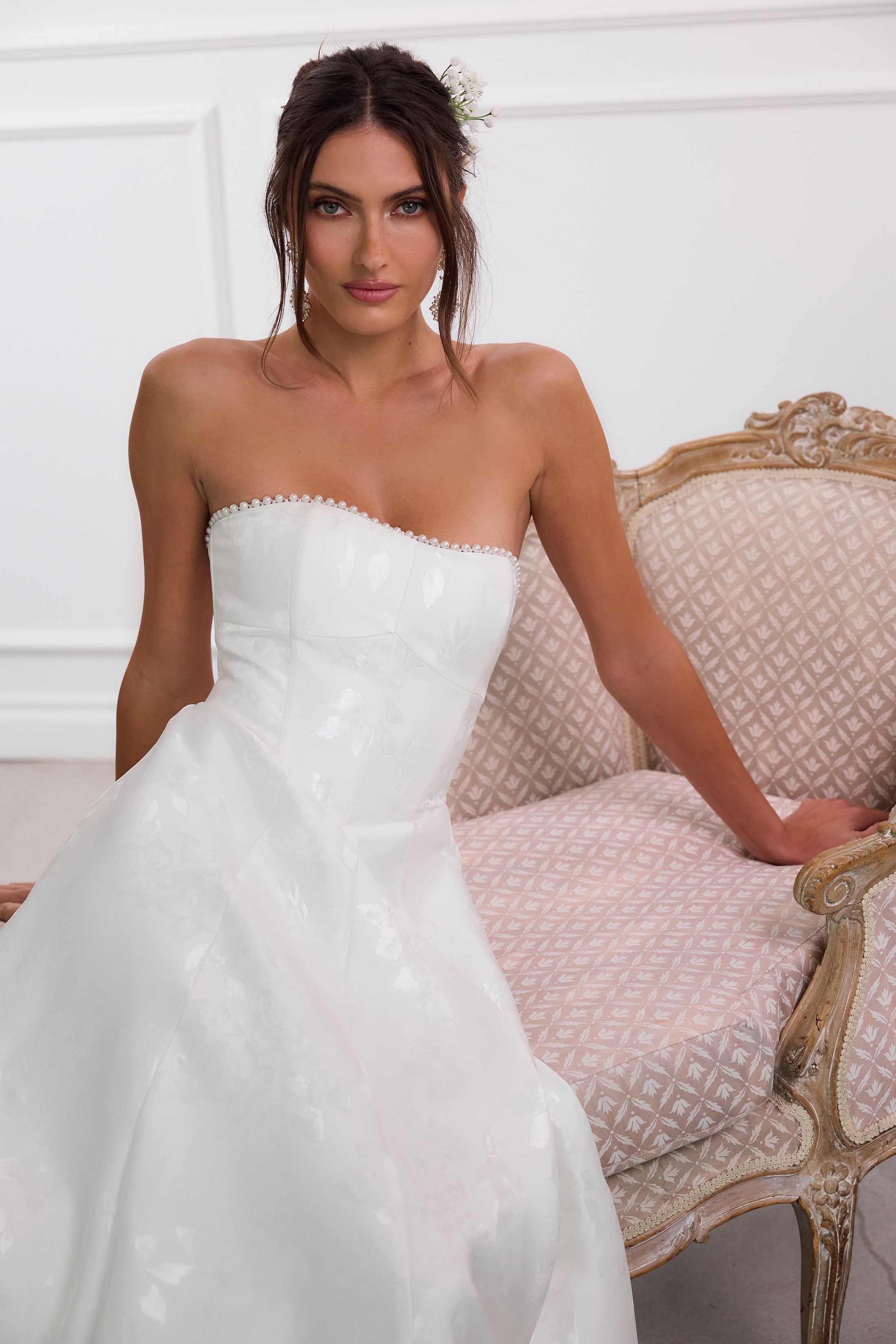 The Hazel Dress in White Baroque Floral – V. Chapman The Hazel Dress in White Baroque Floral – V. Chapman