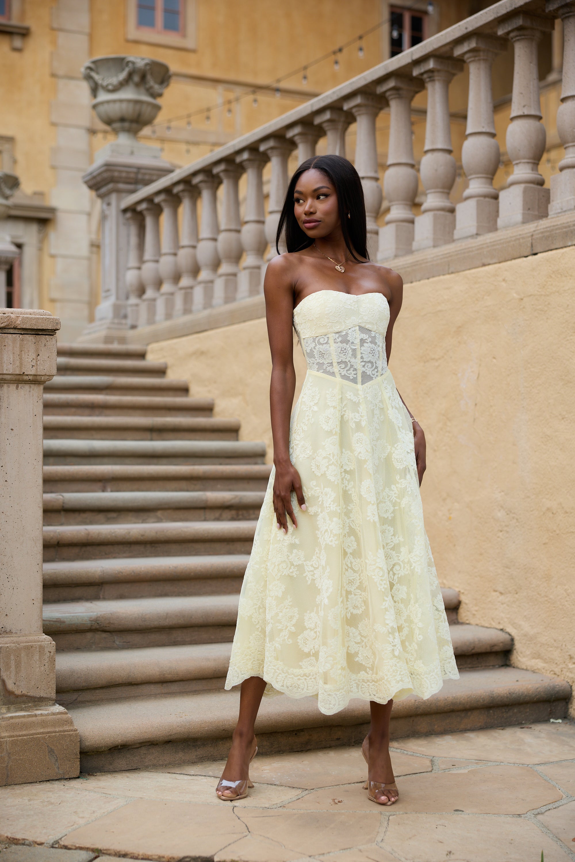 The Hazel Dress in Transparent Yellow Lace The Hazel Dress in Transparent Yellow Lace