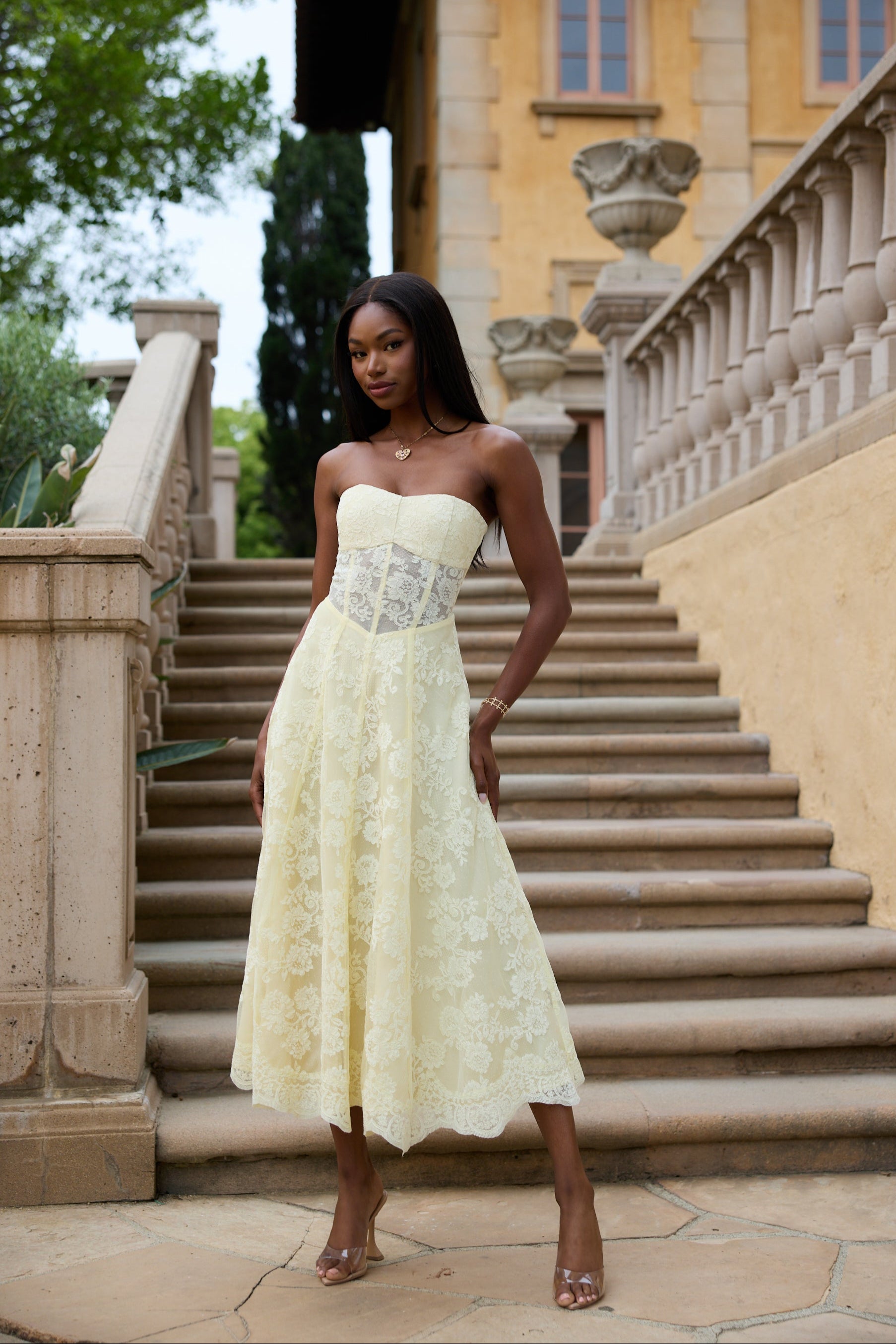 The Hazel Dress in Transparent Yellow Lace 6 / Transparent Yellow Lace The Hazel Dress in Transparent Yellow Lace 6 / Transparent Yellow Lace
