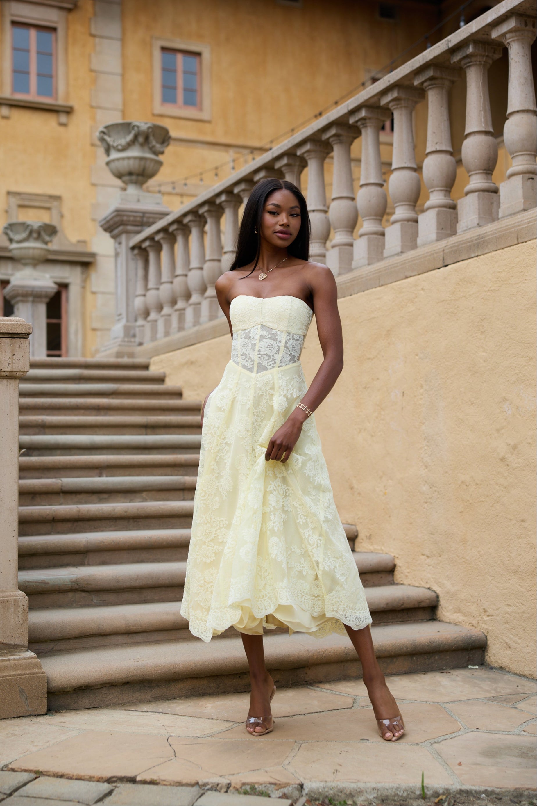 The Hazel Dress in Transparent Yellow Lace 12 / Transparent Yellow Lace The Hazel Dress in Transparent Yellow Lace 12 / Transparent Yellow Lace