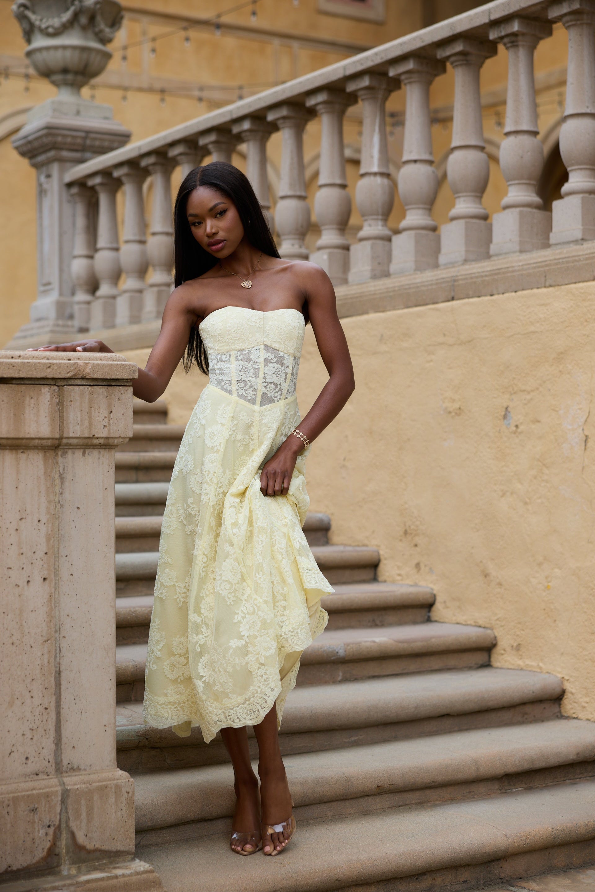 The Hazel Dress in Transparent Yellow Lace 6 / Transparent Yellow Lace The Hazel Dress in Transparent Yellow Lace 6 / Transparent Yellow Lace