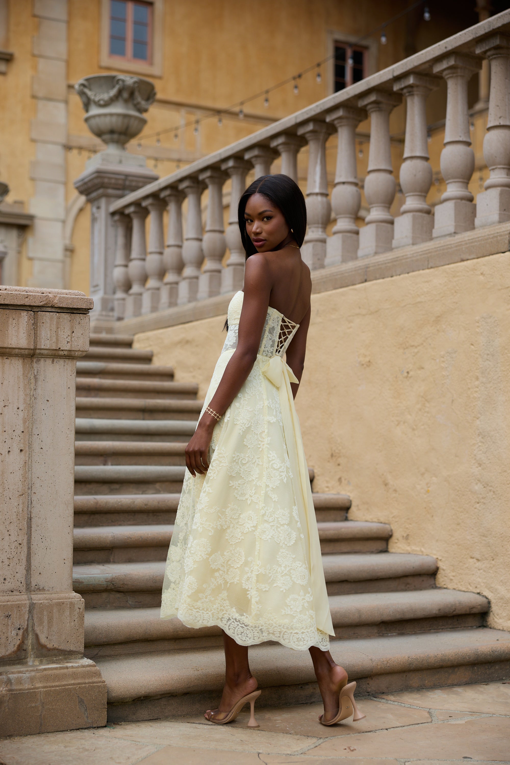 The Hazel Dress in Transparent Yellow Lace 6 / Transparent Yellow Lace The Hazel Dress in Transparent Yellow Lace 6 / Transparent Yellow Lace