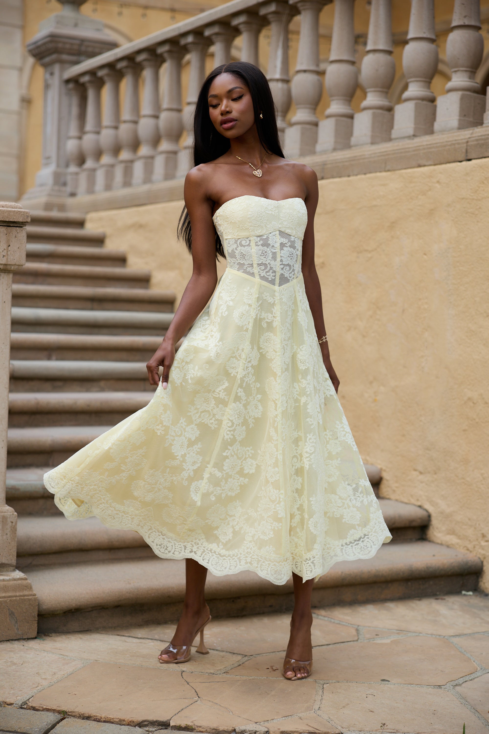 The Hazel Dress in Transparent Yellow Lace 6 / Transparent Yellow Lace The Hazel Dress in Transparent Yellow Lace 6 / Transparent Yellow Lace