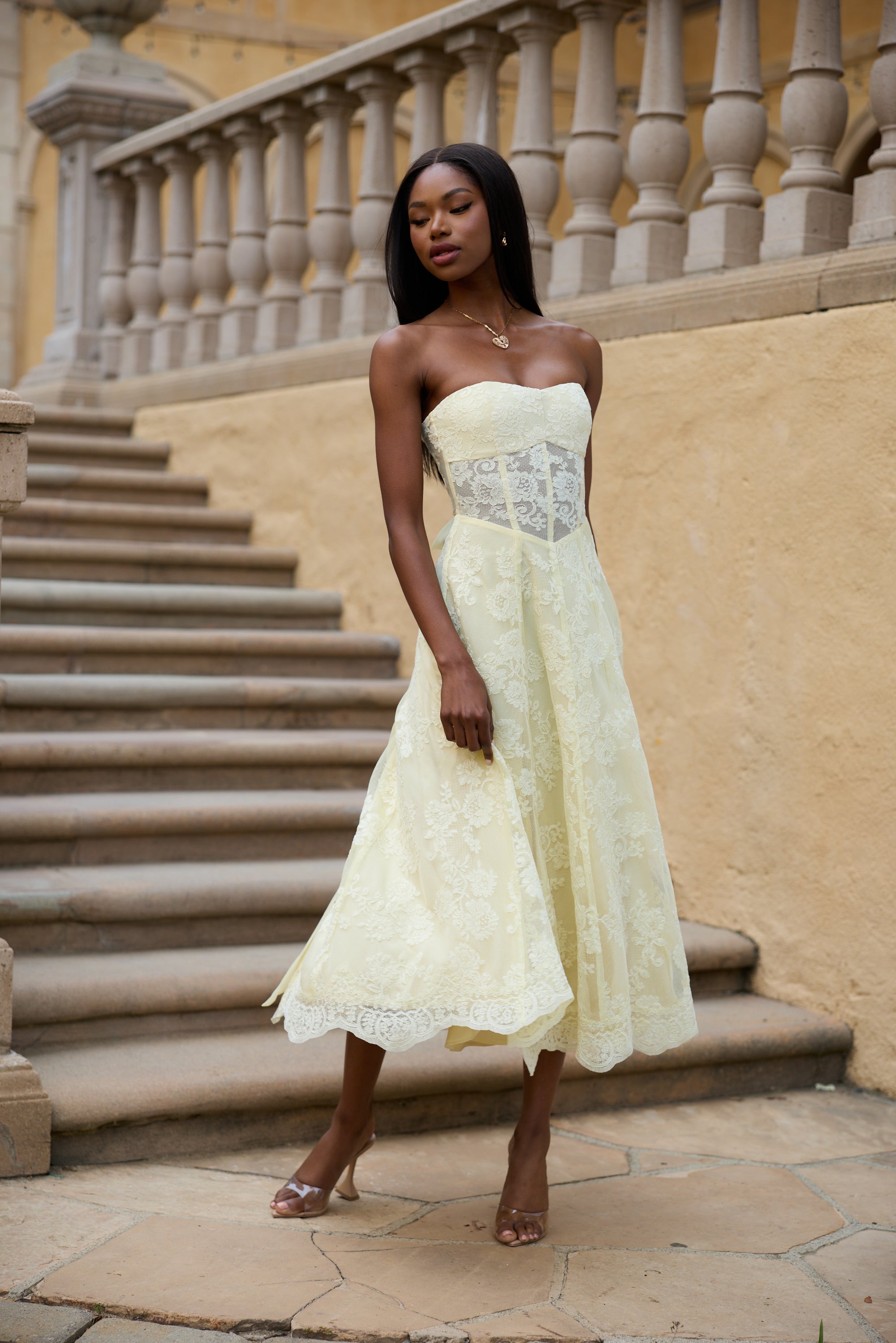 The Hazel Dress in Transparent Yellow Lace 6 / Transparent Yellow Lace The Hazel Dress in Transparent Yellow Lace 6 / Transparent Yellow Lace