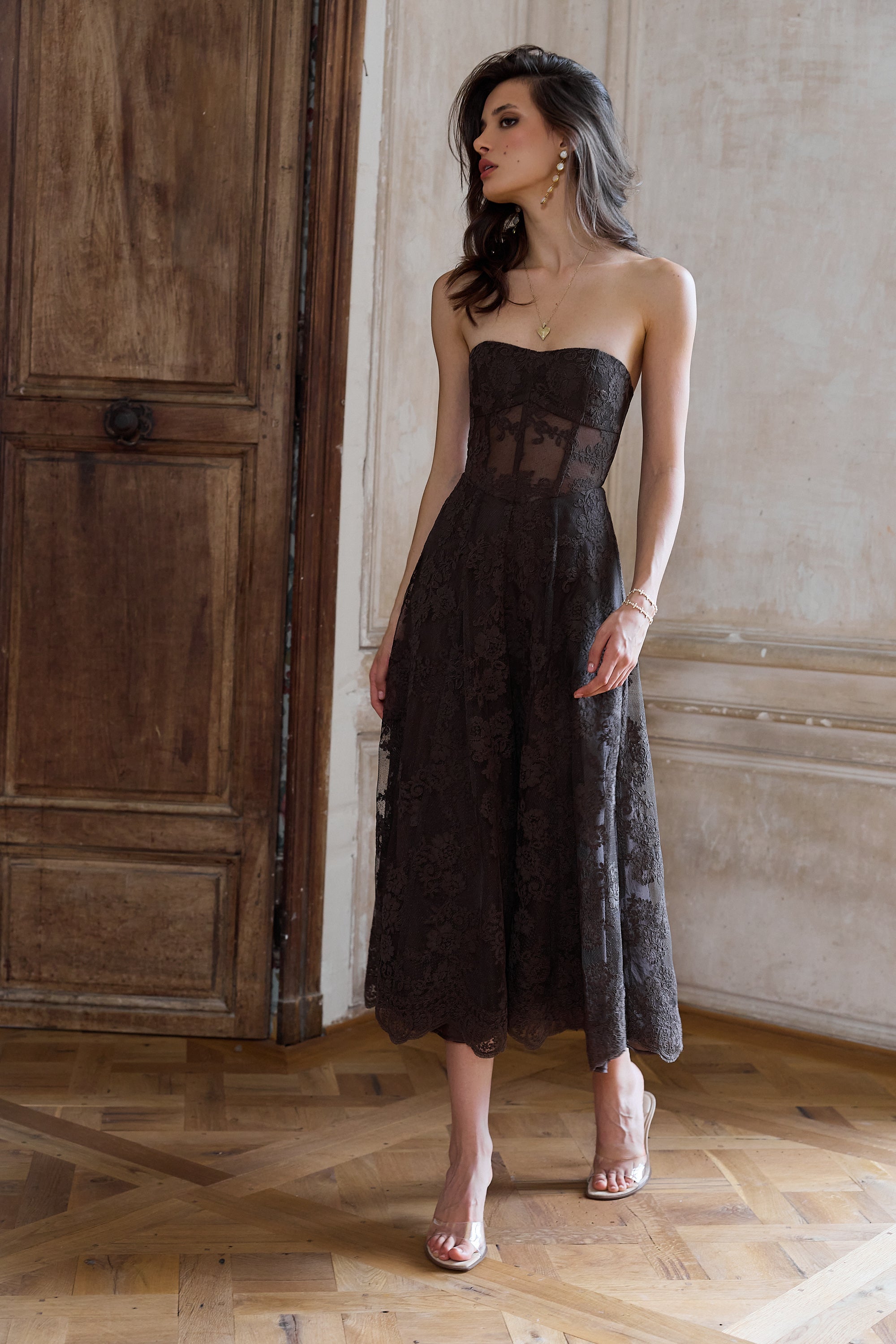 The Hazel Dress in Chocolate Chantilly Lace 10 / Chocolate Chantilly Lace The Hazel Dress in Chocolate Chantilly Lace 10 / Chocolate Chantilly Lace