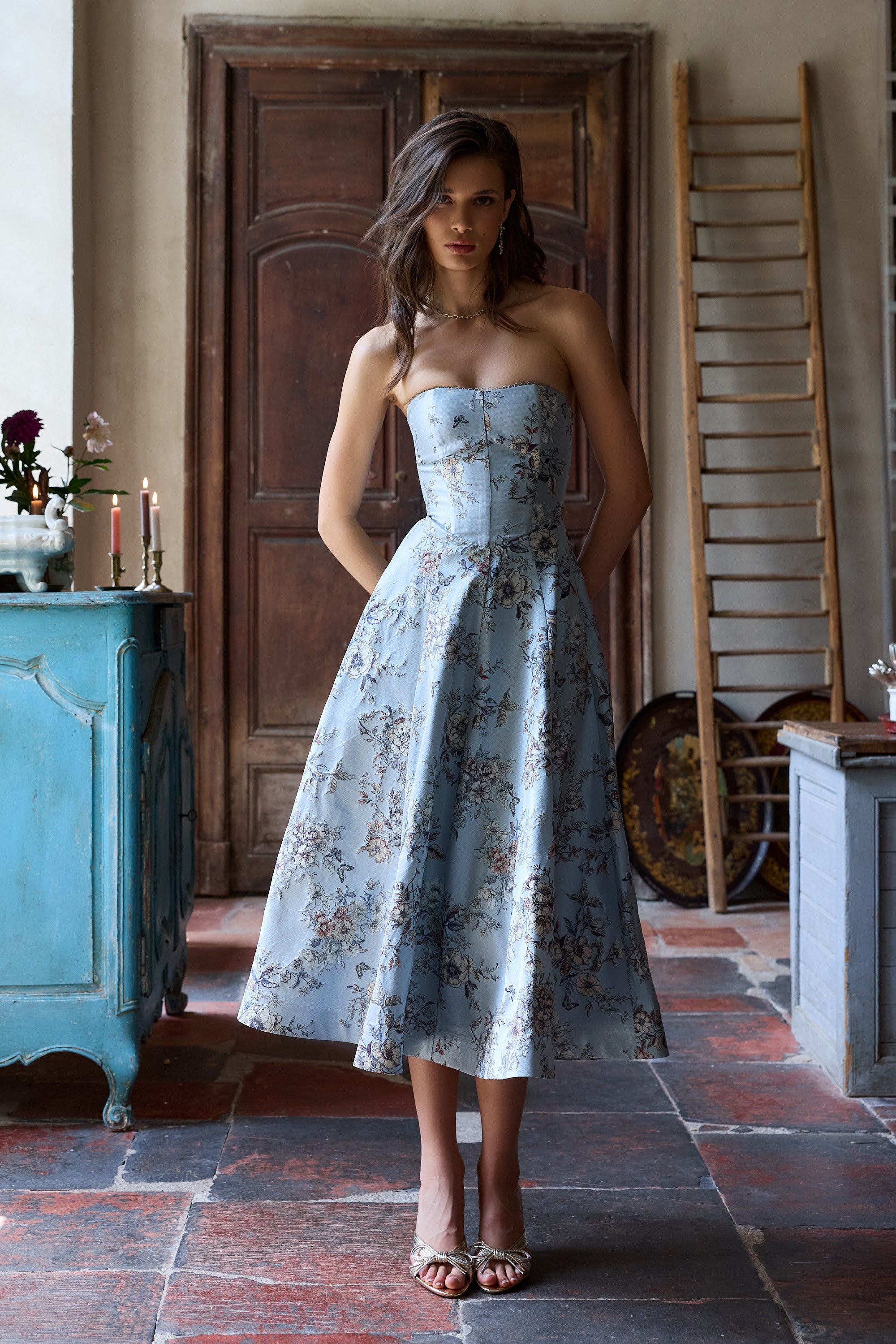 The Hazel Dress in Light Blue Lilibet Brocade 00 / Light Blue Lilibet Brocade