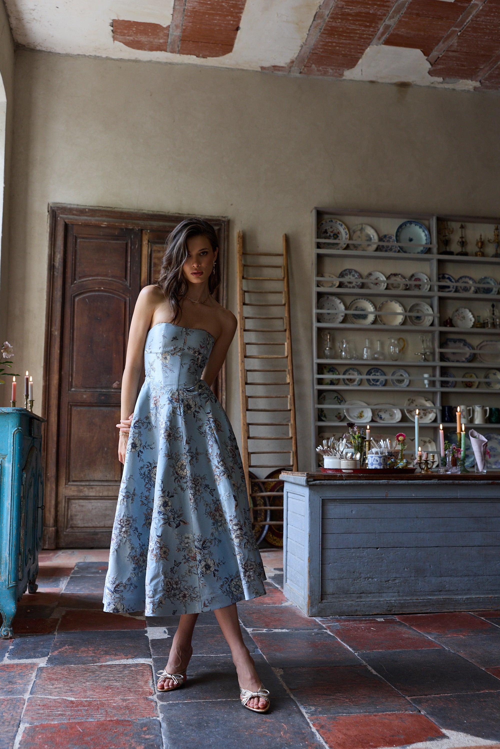 The Hazel Dress in Light Blue Lilibet Brocade 00 / Light Blue Lilibet Brocade The Hazel Dress in Light Blue Lilibet Brocade 00 / Light Blue Lilibet Brocade