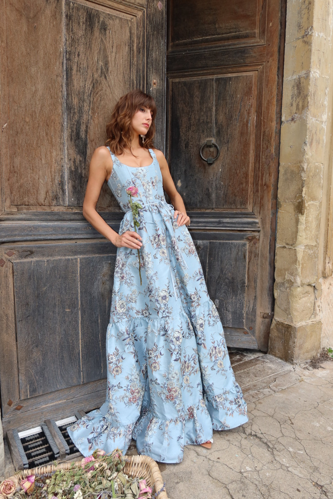 The Avery Dress in Light Blue Lilibet Brocade V. Chapman The Avery Dress in Light Blue Lilibet Brocade V. Chapman