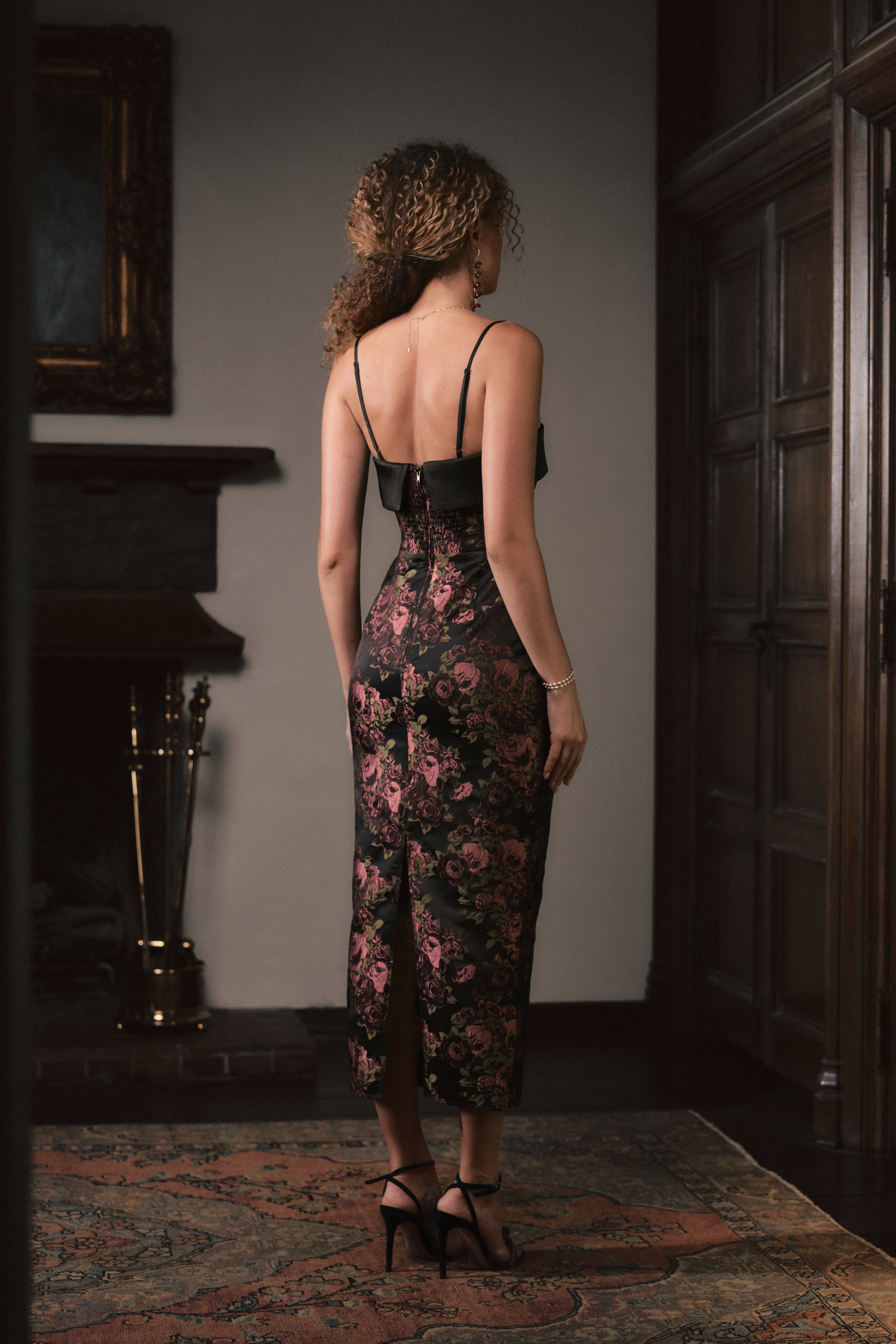 The Jacqueline Dress in Dark Rose Brocade – V. Chapman