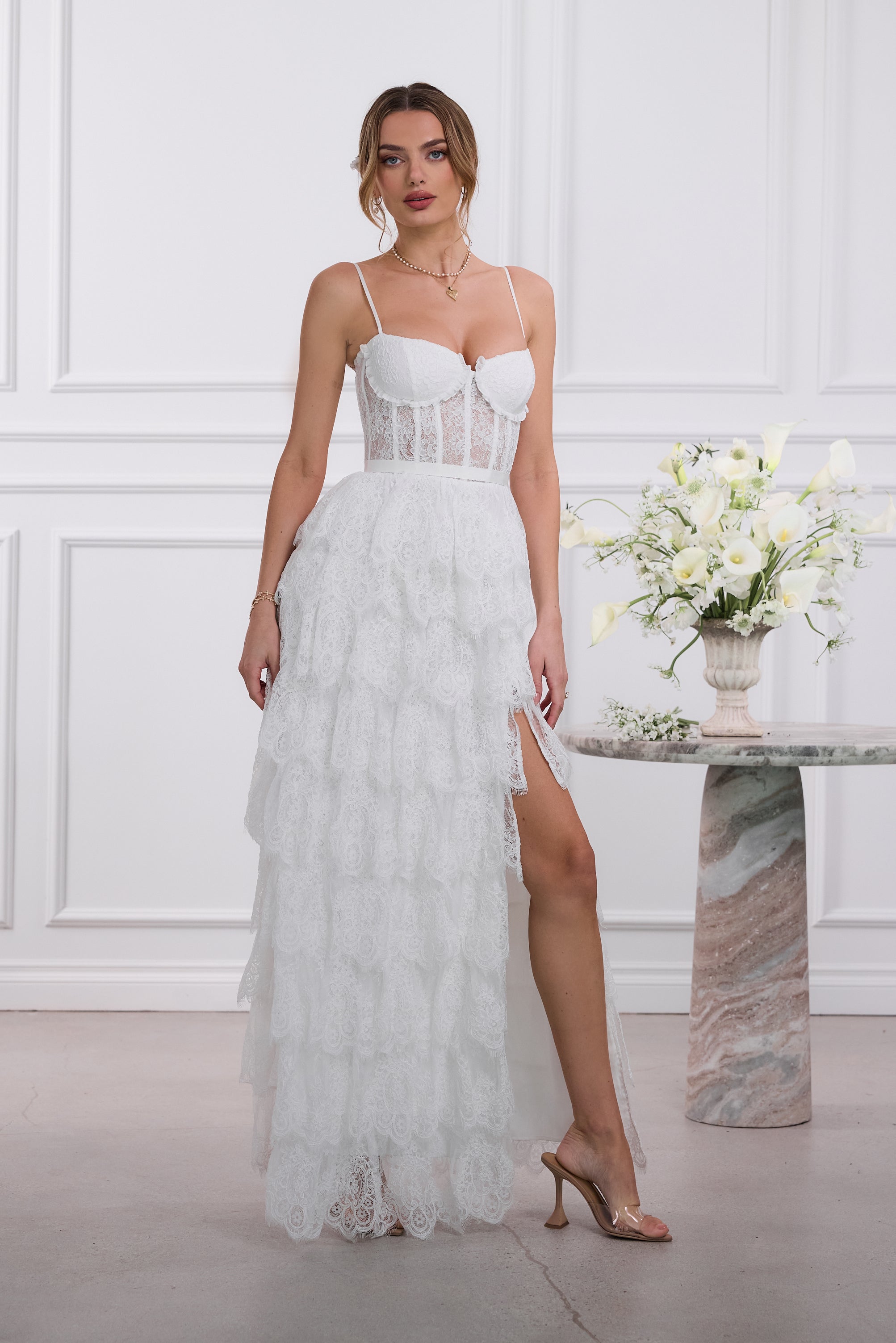 The Juniper Dress in White Chantilly Lace 00 / White Chantilly Lace The Juniper Dress in White Chantilly Lace 00 / White Chantilly Lace