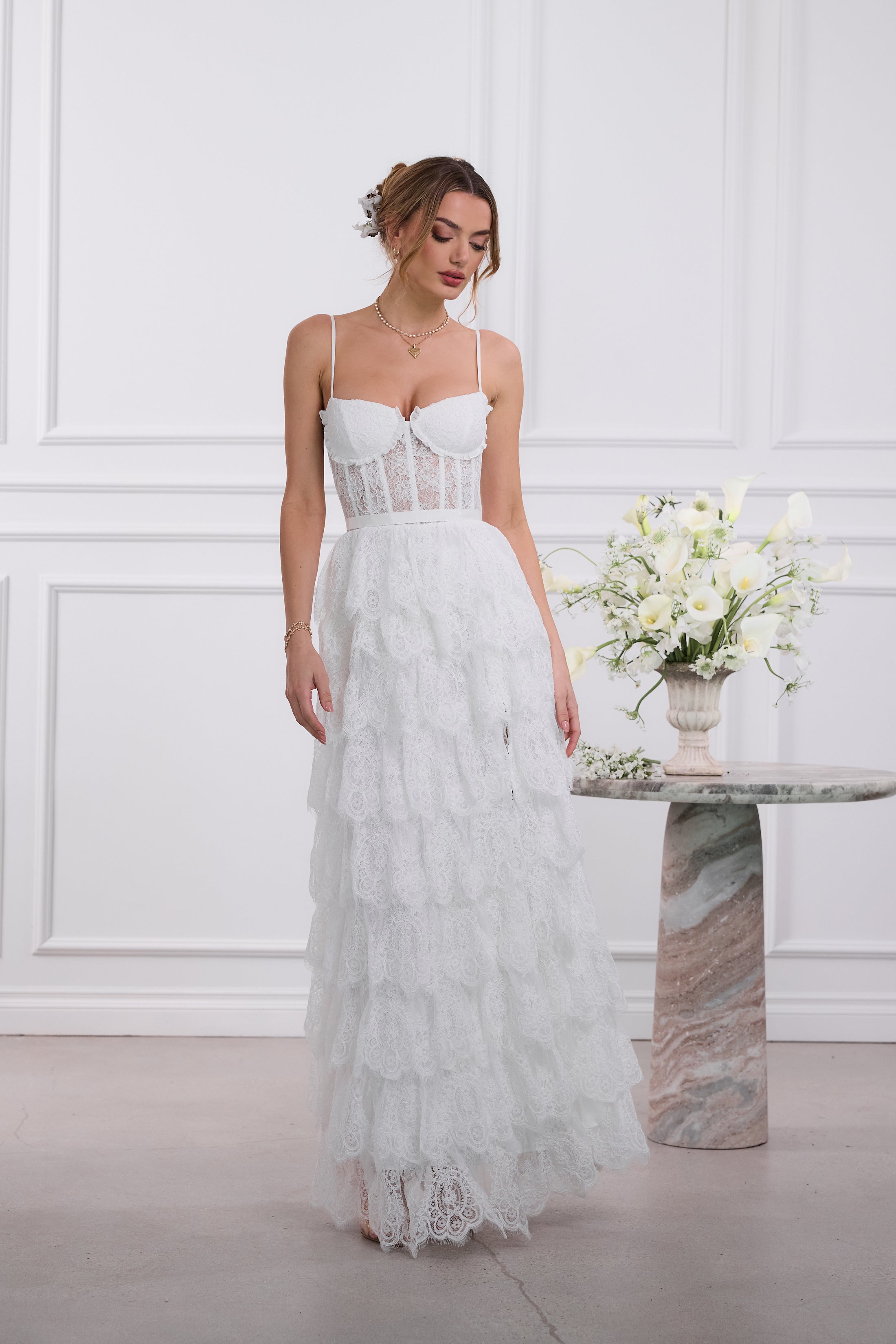 The Juniper Dress in White Chantilly Lace 00 / White Chantilly Lace