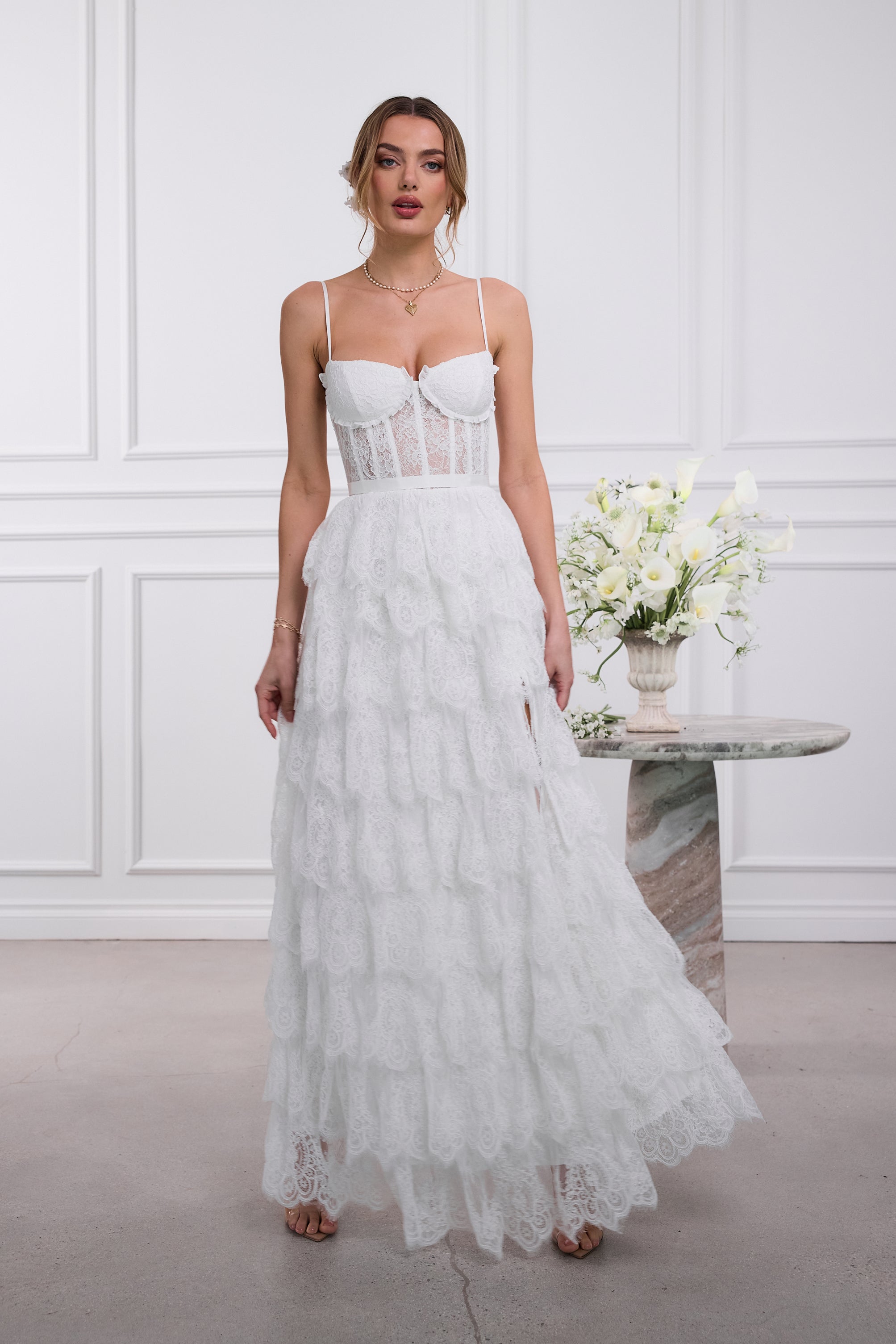 The Juniper Dress in White Chantilly Lace 00 / White Chantilly Lace The Juniper Dress in White Chantilly Lace 00 / White Chantilly Lace