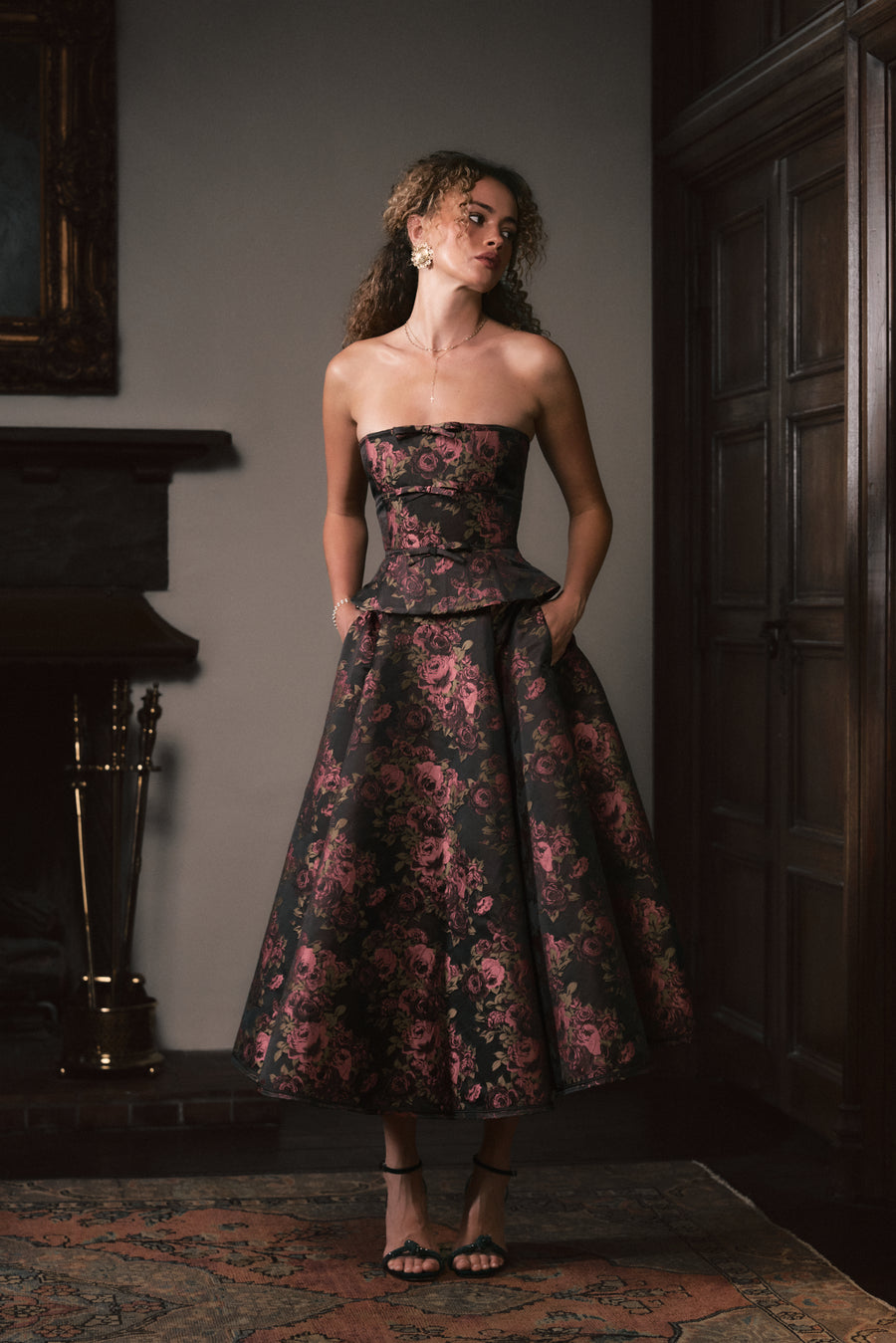 The Carolena Skirt in Dark Rose Brocade