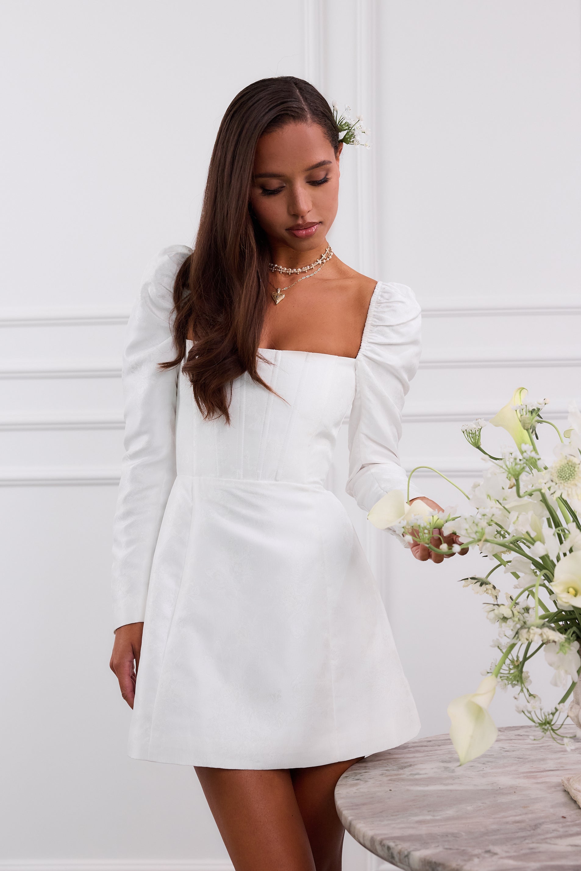 white brocade dress Petal Sculpted Mini HUONG M 100% Polyester Asoebi brocade styles classy |