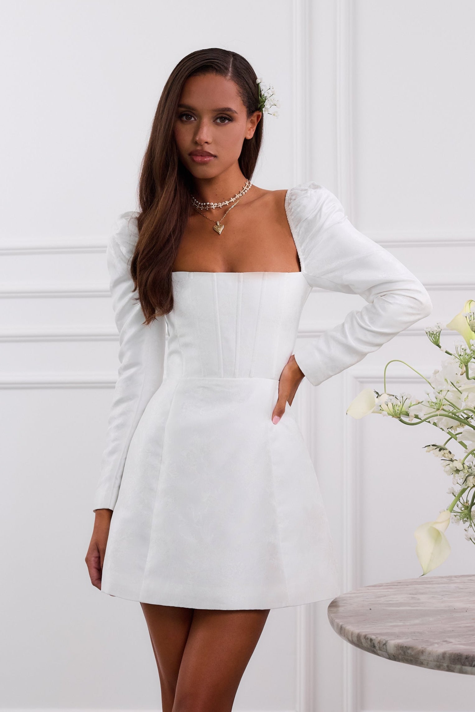 The Kate Dress in White Windsor Brocade 0 / White Windsor Brocade The Kate Dress in White Windsor Brocade 0 / White Windsor Brocade