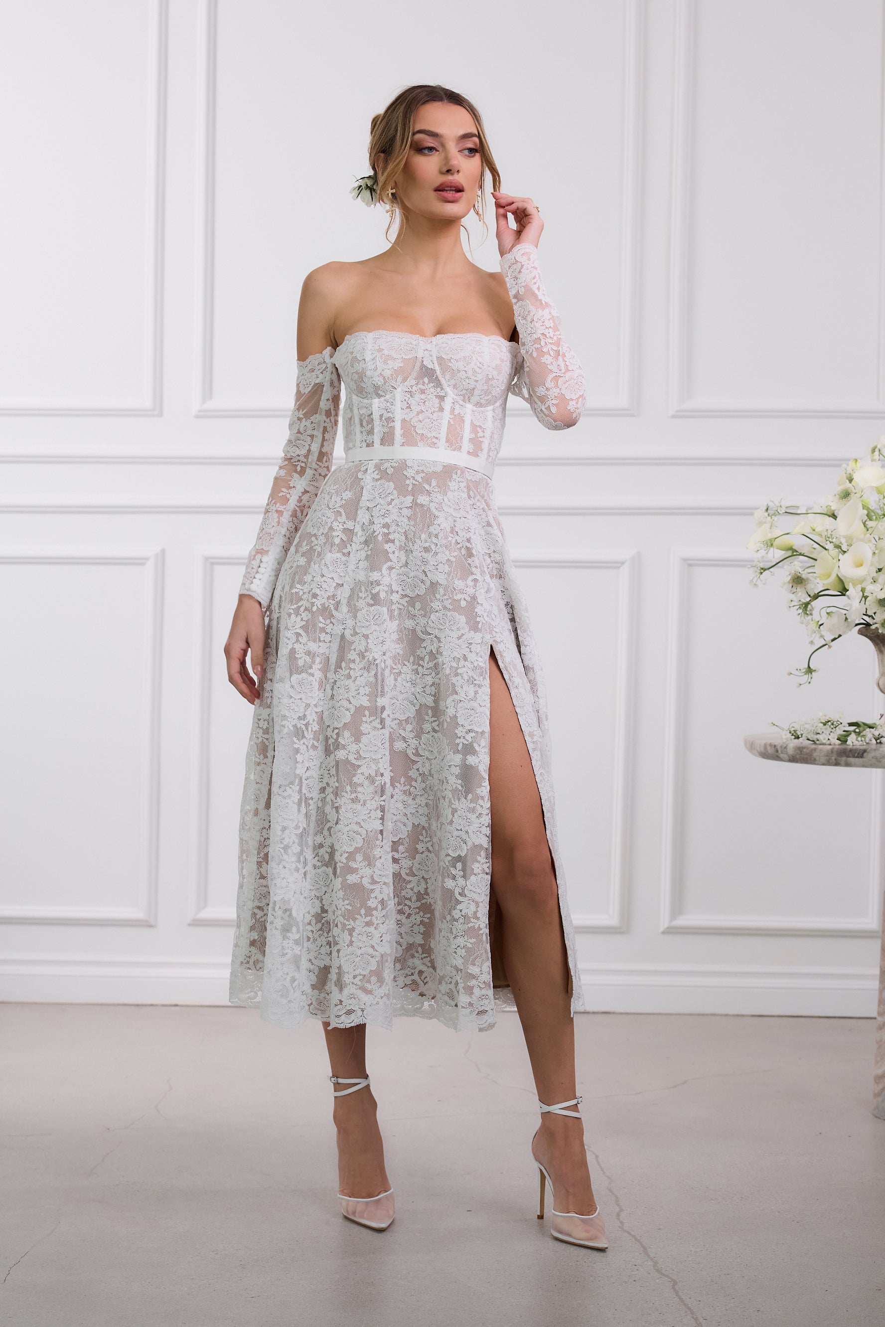The Katherine Dress in White Chantilly Lace 0 / White Chantilly Lace The Katherine Dress in White Chantilly Lace 0 / White Chantilly Lace