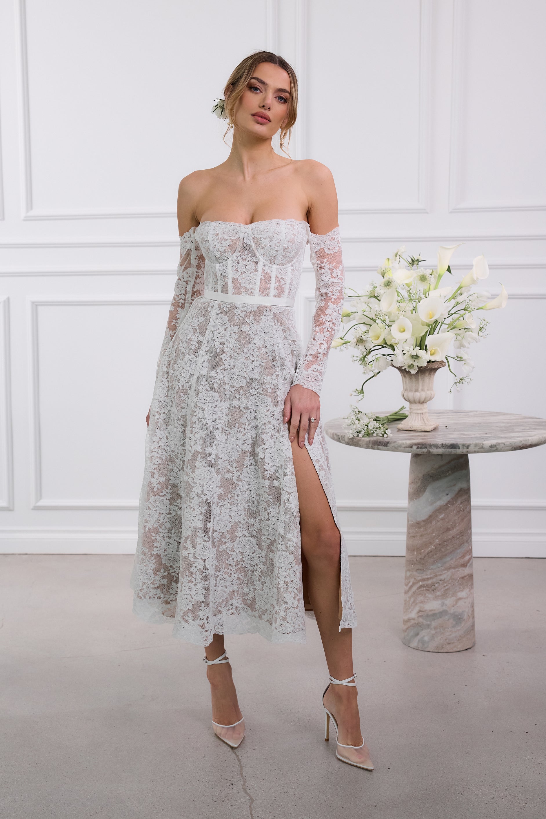 The Katherine Dress in White Chantilly Lace 0 / White Chantilly Lace